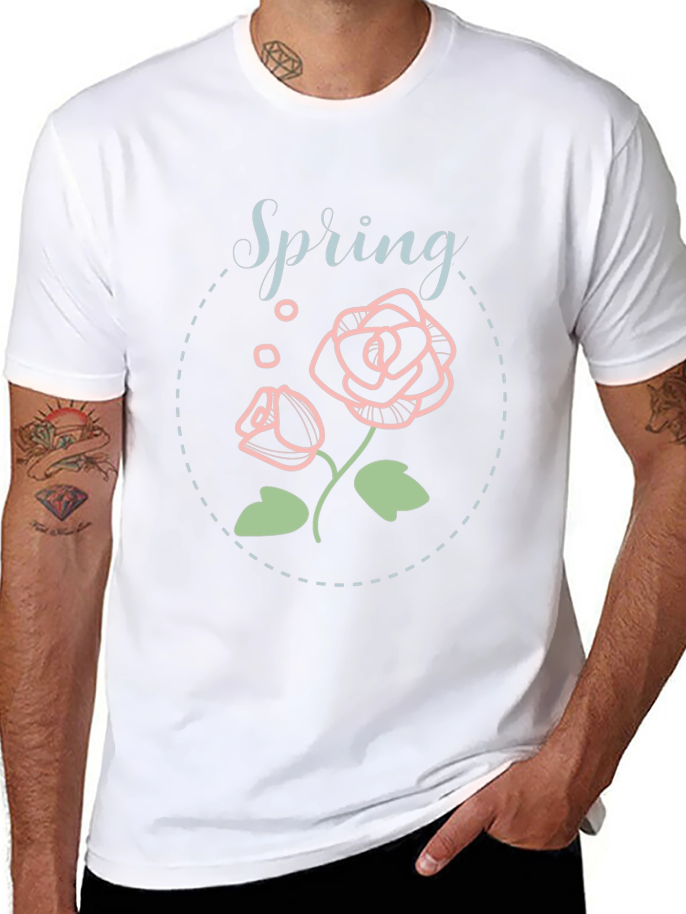 Spring Floral Graphic Tee - Black Casual Shirt