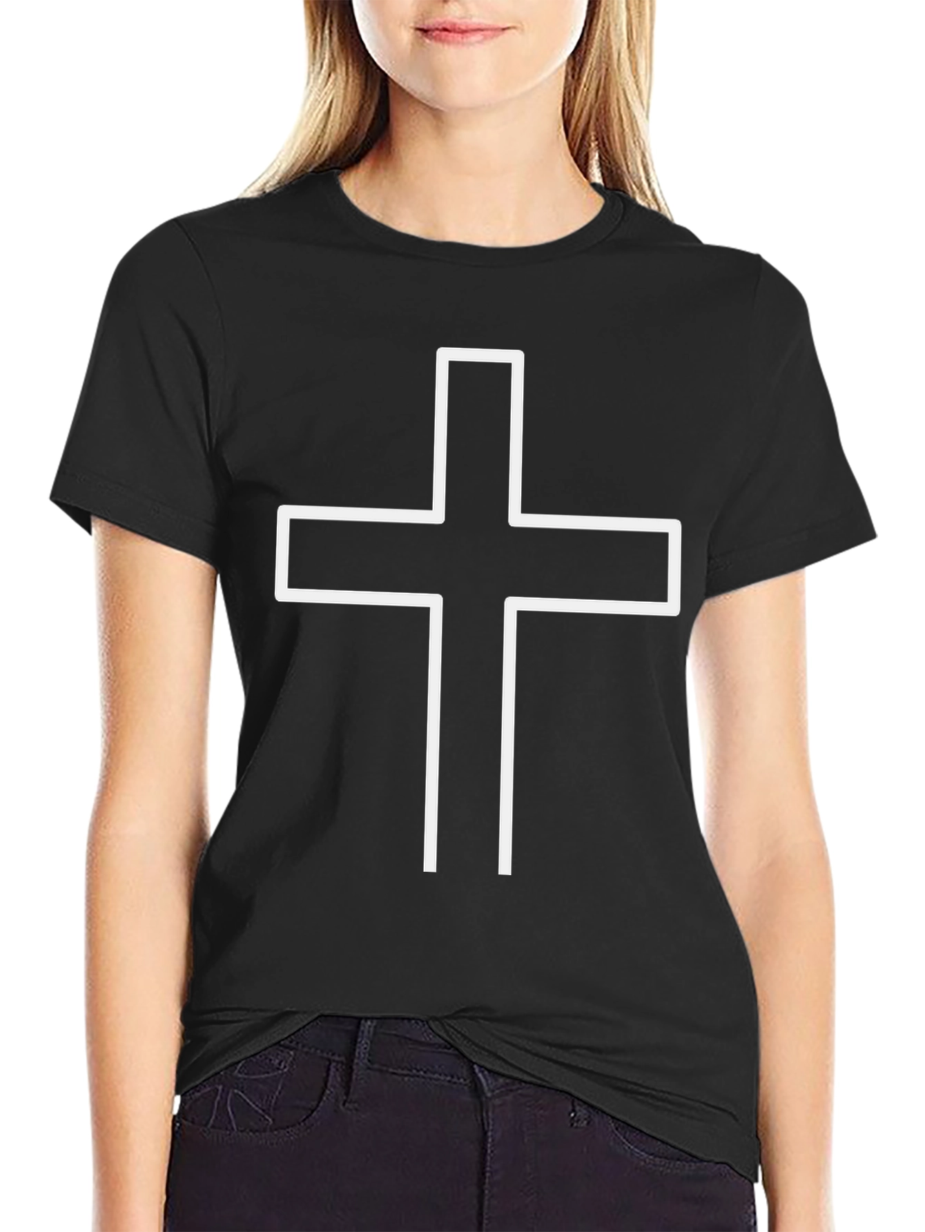 Simple Cross Graphic Black T-Shirt
