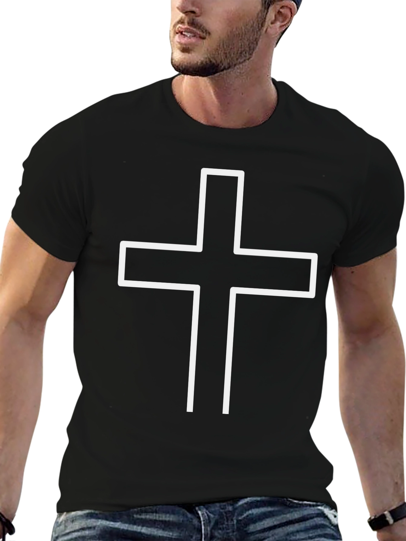 Simple Cross Graphic Black T-Shirt