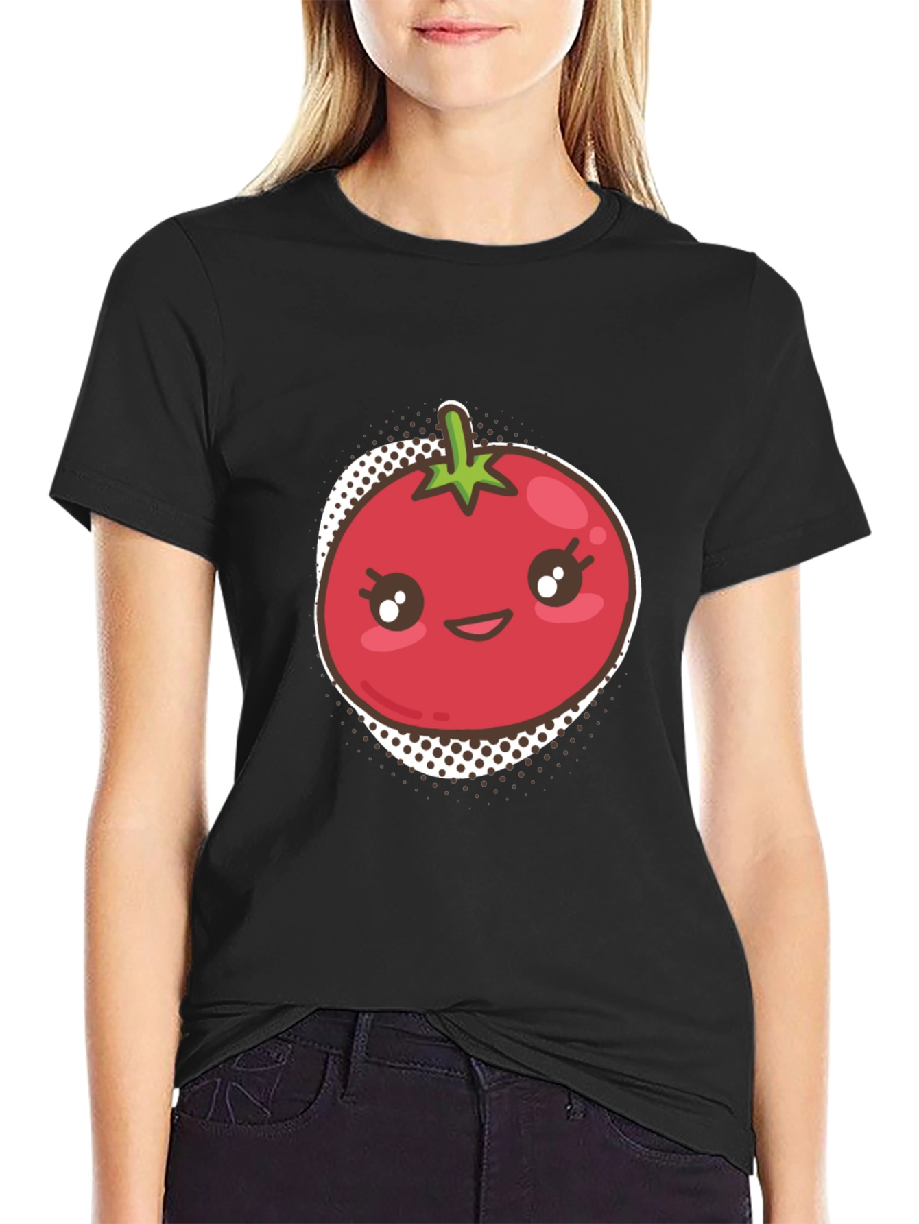 Tomato Kawaii Graphic T-Shirt - Unisex Black Tee