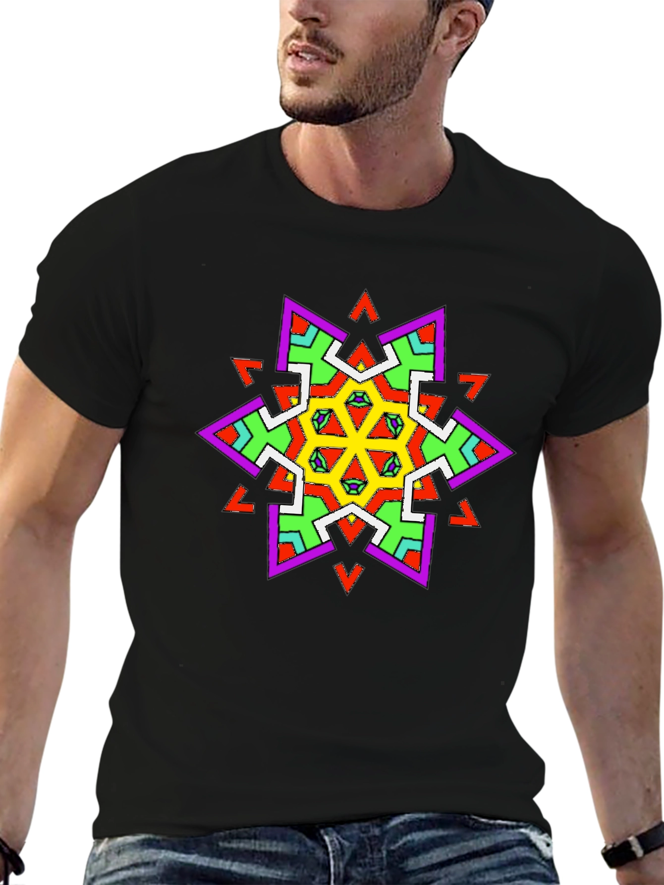 Geometric Kaleidoscope Graphic Black T-Shirt