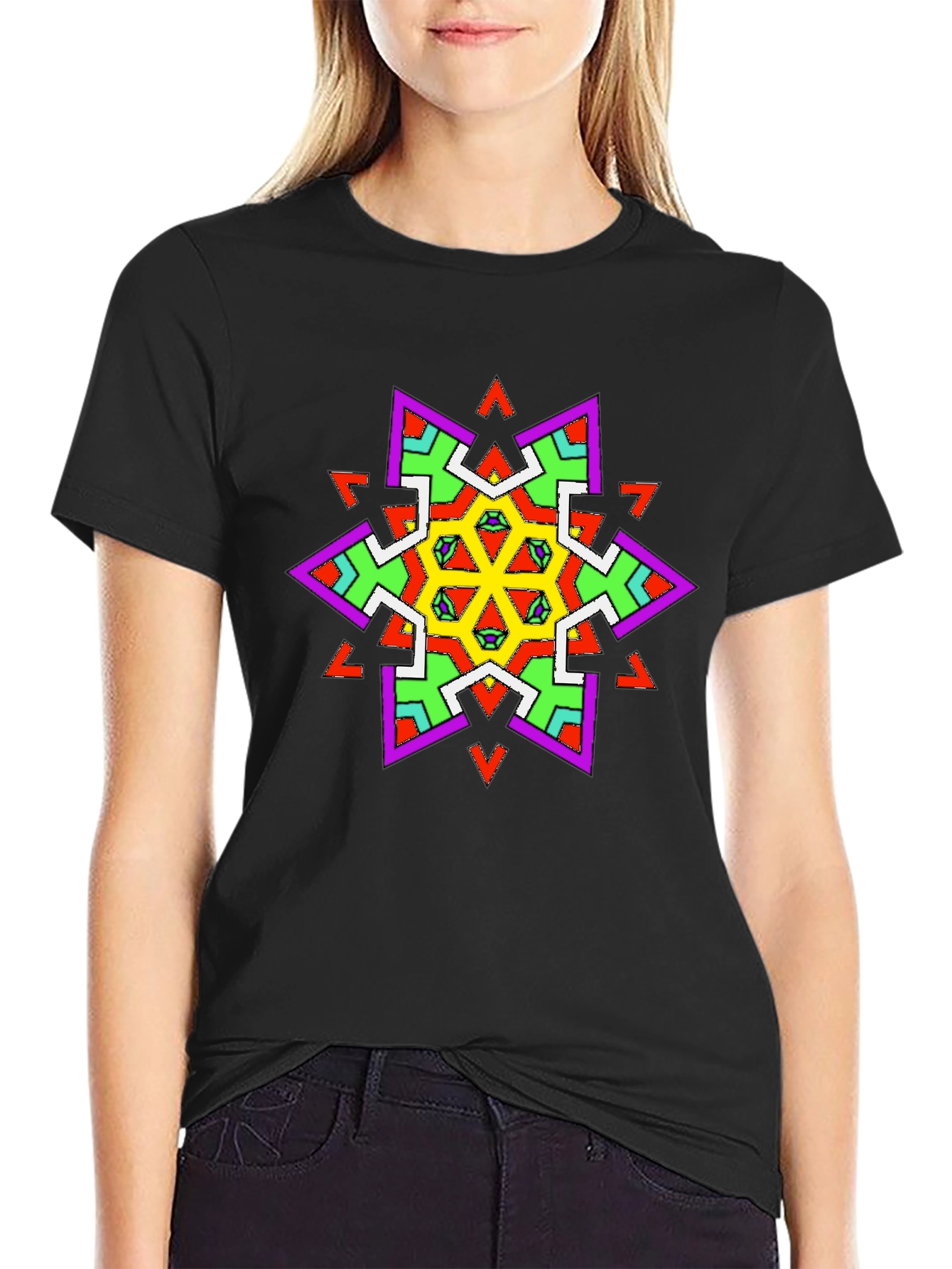 Geometric Kaleidoscope Graphic Black T-Shirt