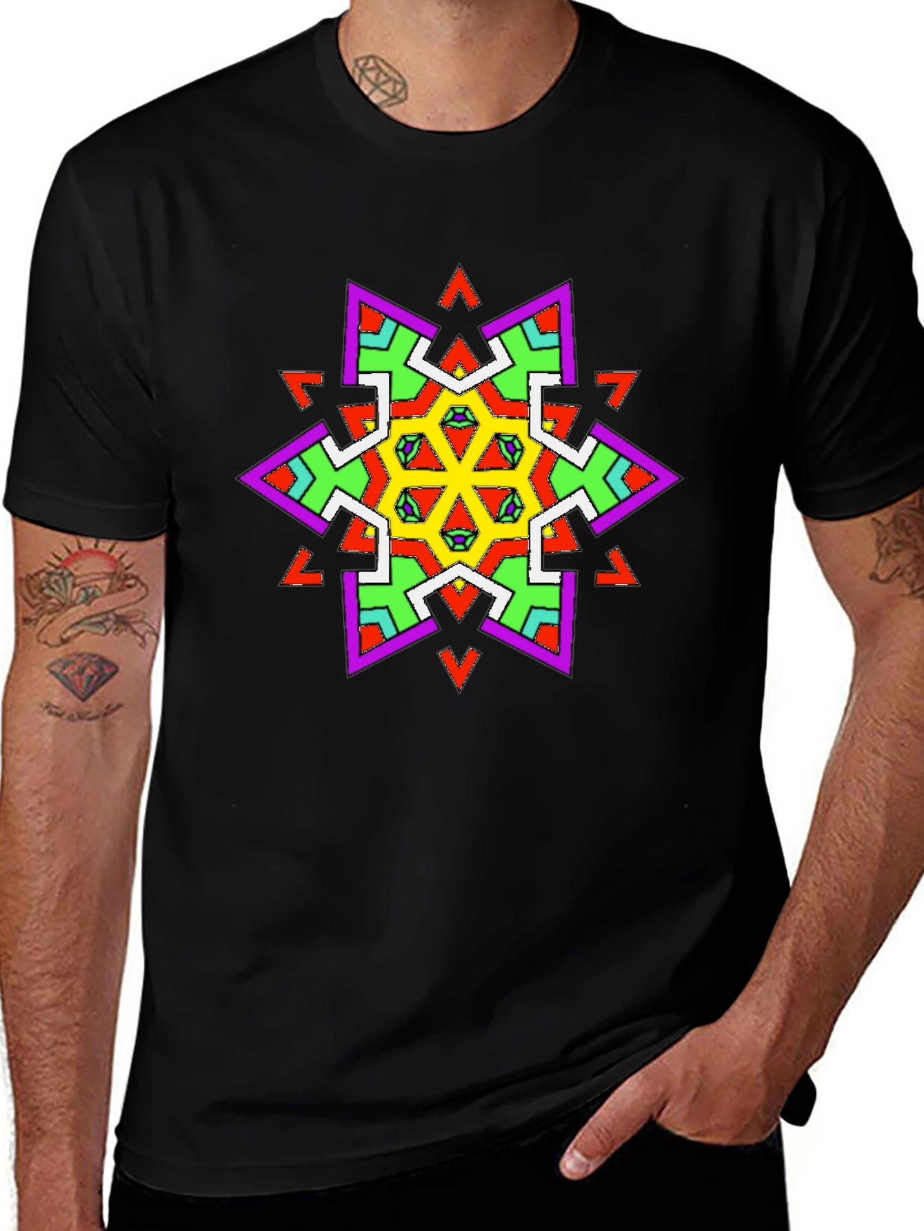 Geometric Kaleidoscope Graphic Black T-Shirt