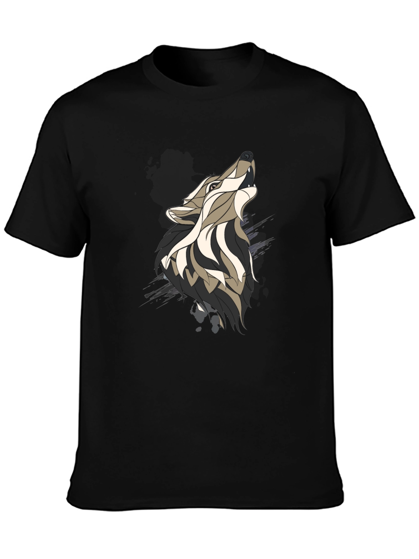 Wolf Graphic Print Mens Black T-Shirt
