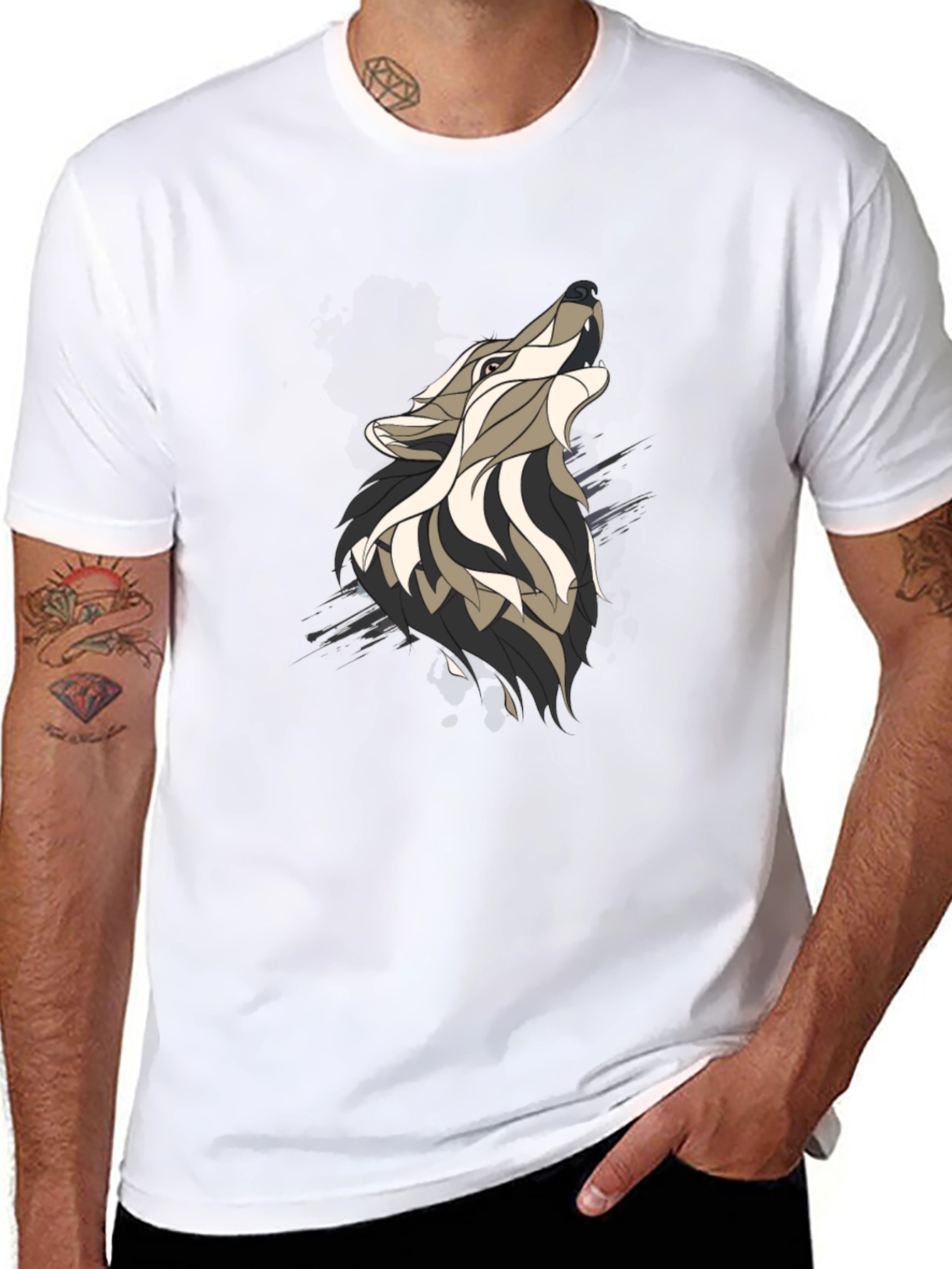 Wolf Graphic Print Mens Black T-Shirt