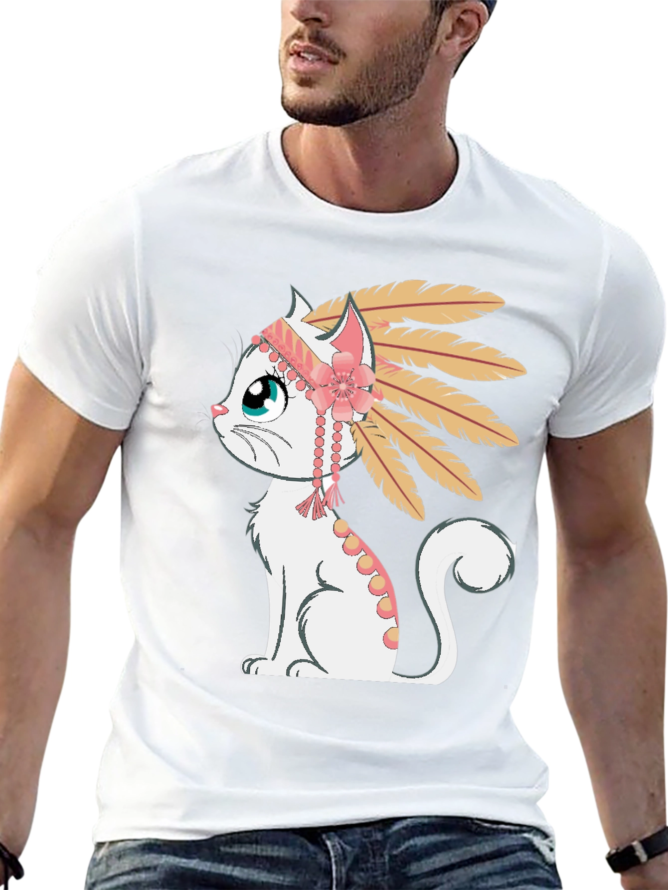 Cartoon Cat Headdress Graphic Tee