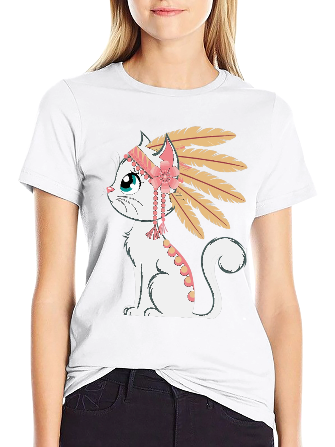 Cartoon Cat Headdress Graphic Tee