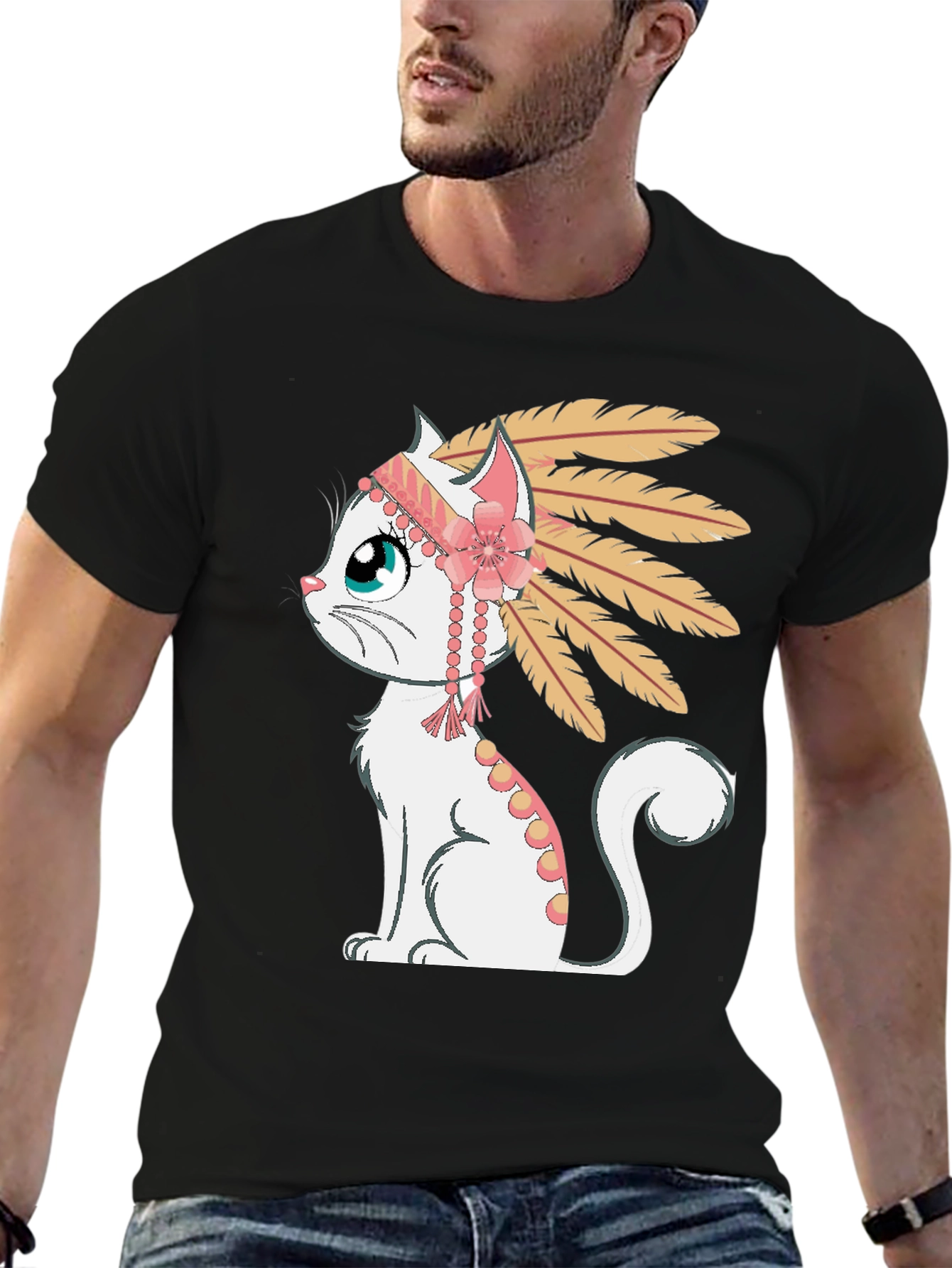 Cartoon Cat Headdress Graphic Tee