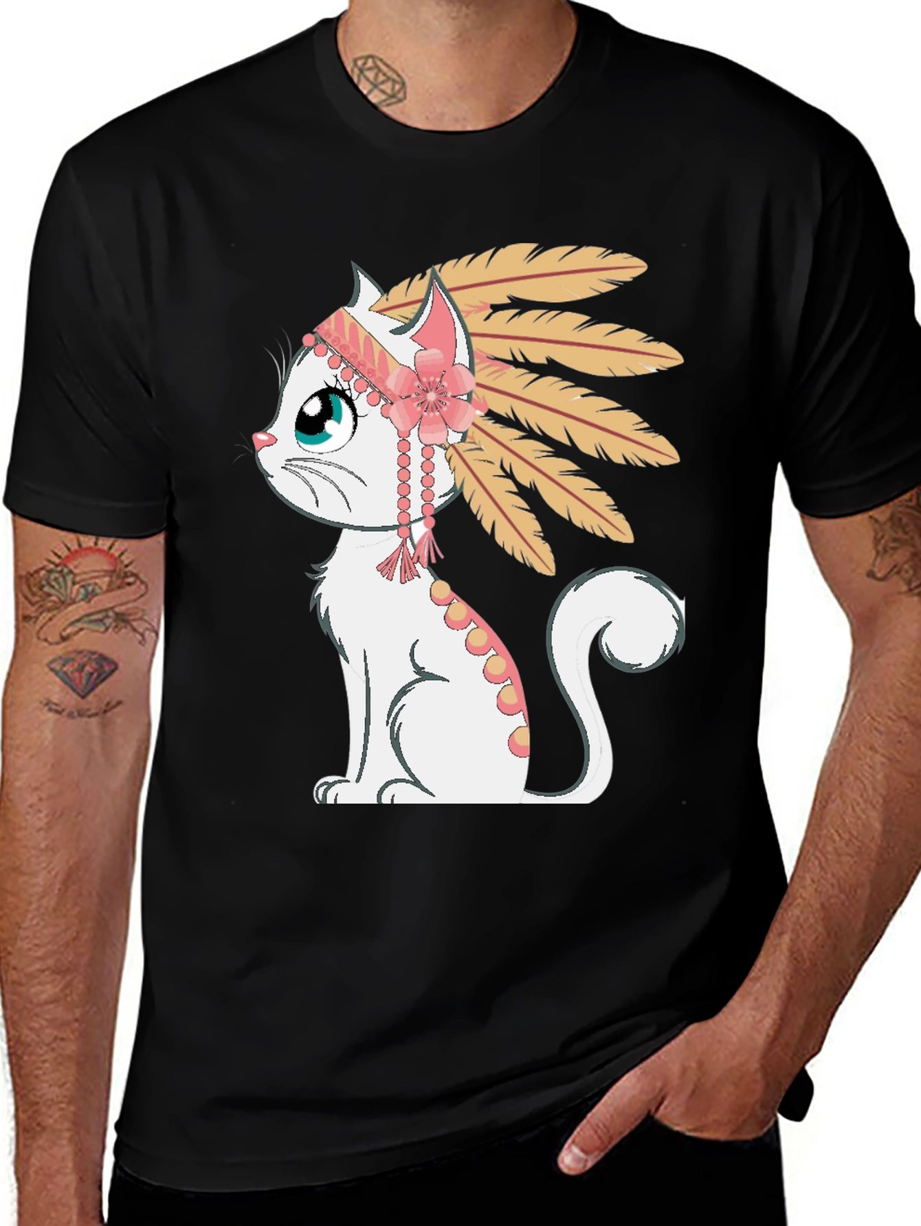 Cartoon Cat Headdress Graphic Tee