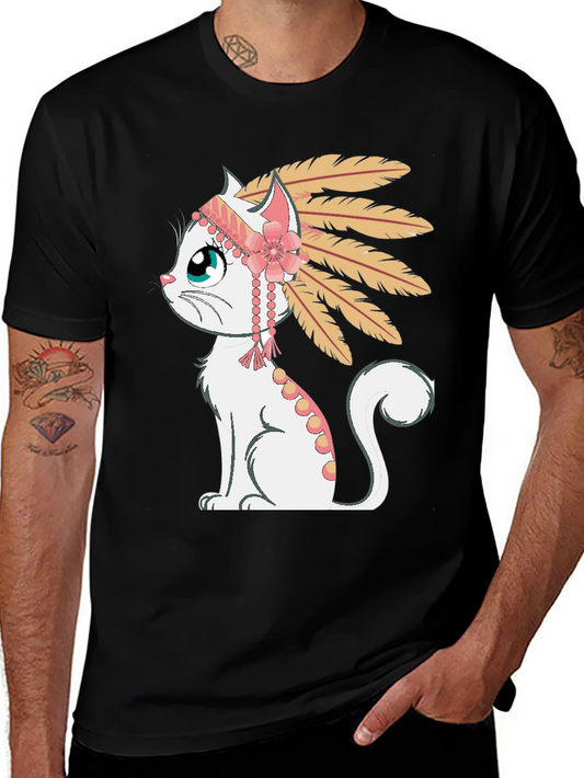 Cartoon Cat Headdress Graphic Tee