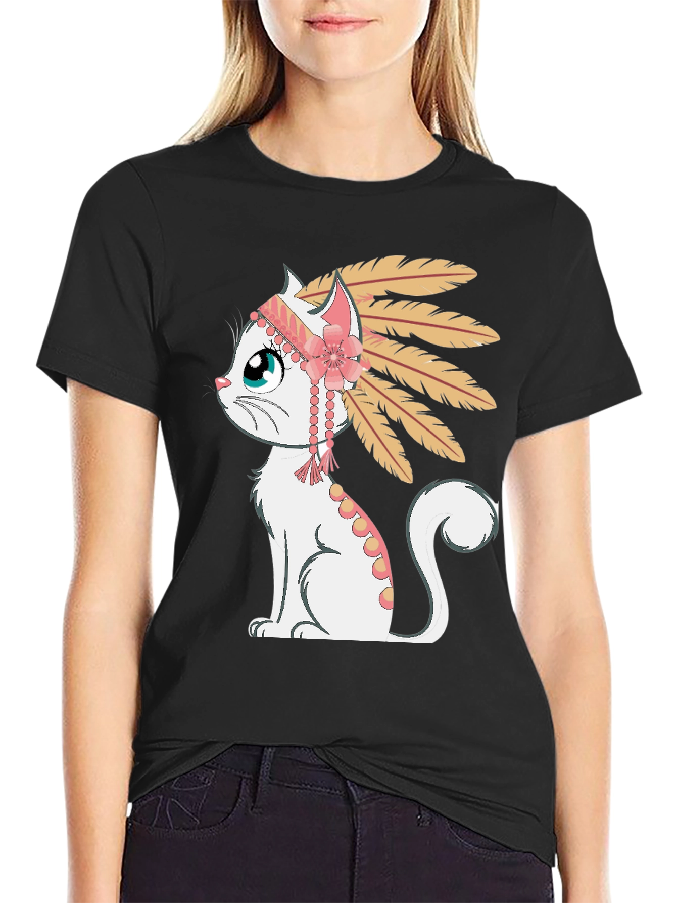 Cartoon Cat Headdress Graphic Tee