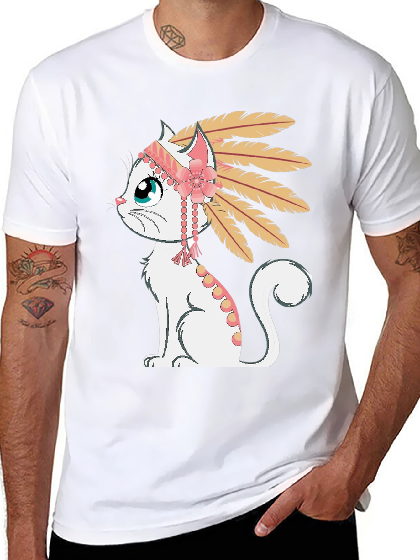Cartoon Cat Headdress Graphic Tee