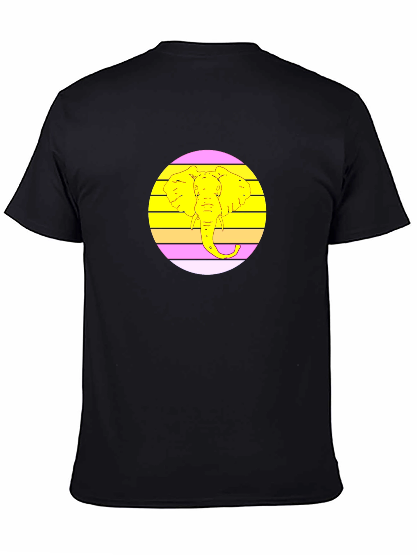 Retro Elephant Graphic Tee - Black Cotton T-Shirt
