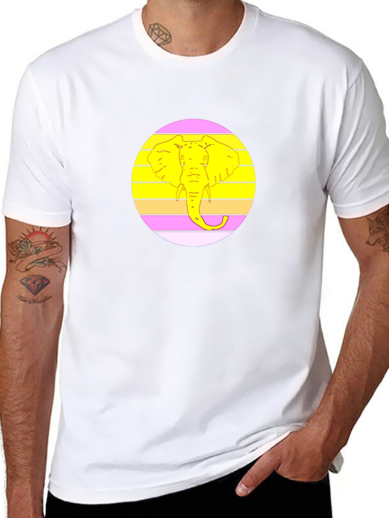 Retro Elephant Graphic Tee - Black Cotton T-Shirt