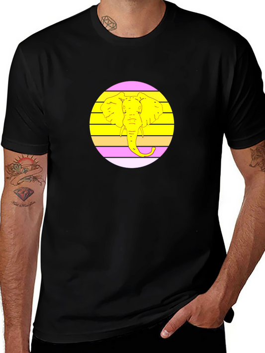 Retro Elephant Graphic Tee - Black Cotton T-Shirt