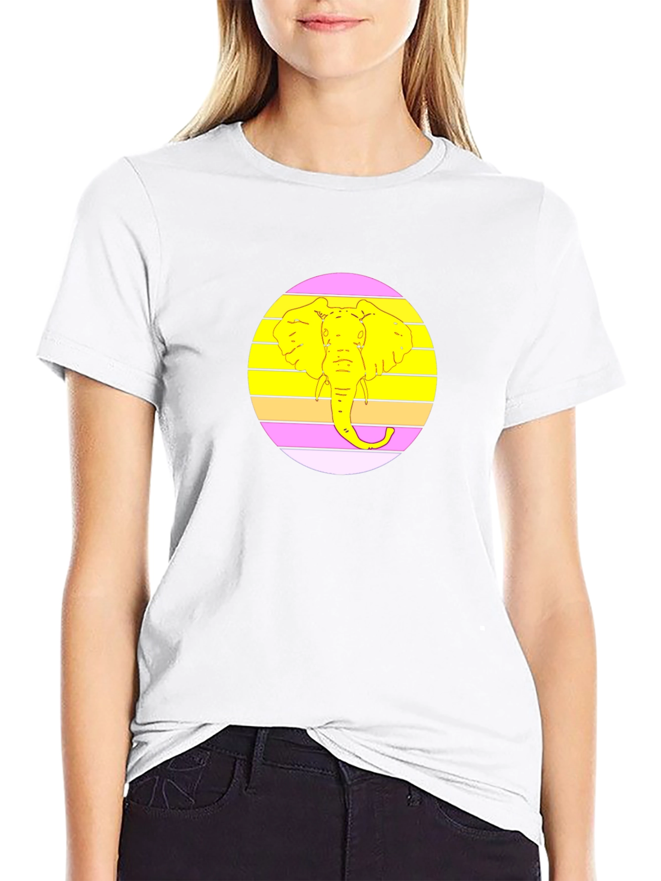 Retro Elephant Graphic Tee - Black Cotton T-Shirt
