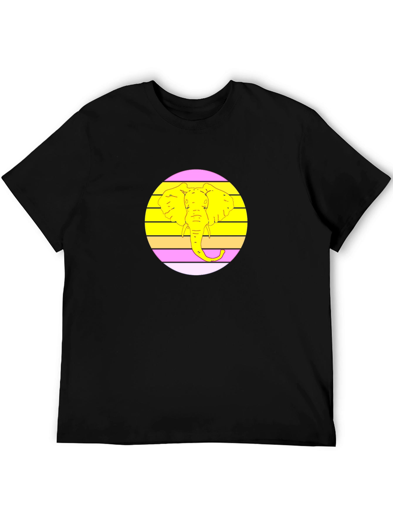 Retro Elephant Graphic Tee - Black Cotton T-Shirt