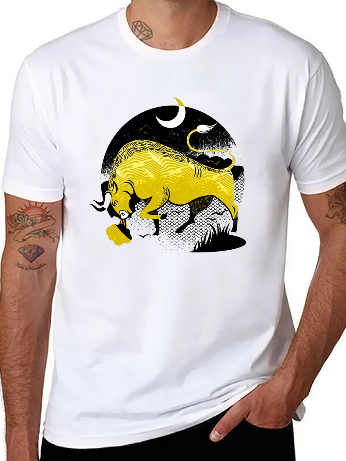 Taurus Zodiac Graphic Tee - Black Cotton Blend