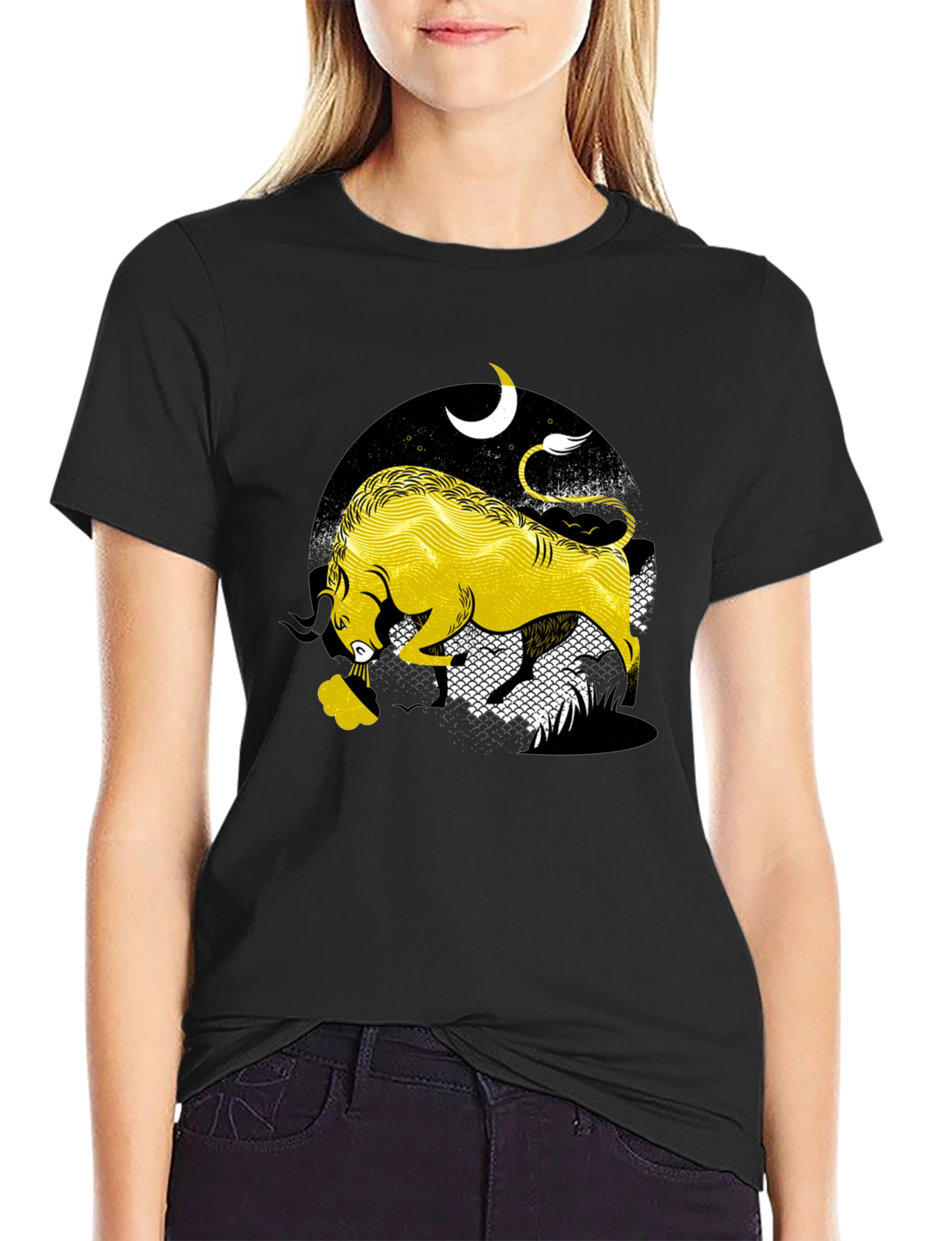 Taurus Zodiac Graphic Tee - Black Cotton Blend