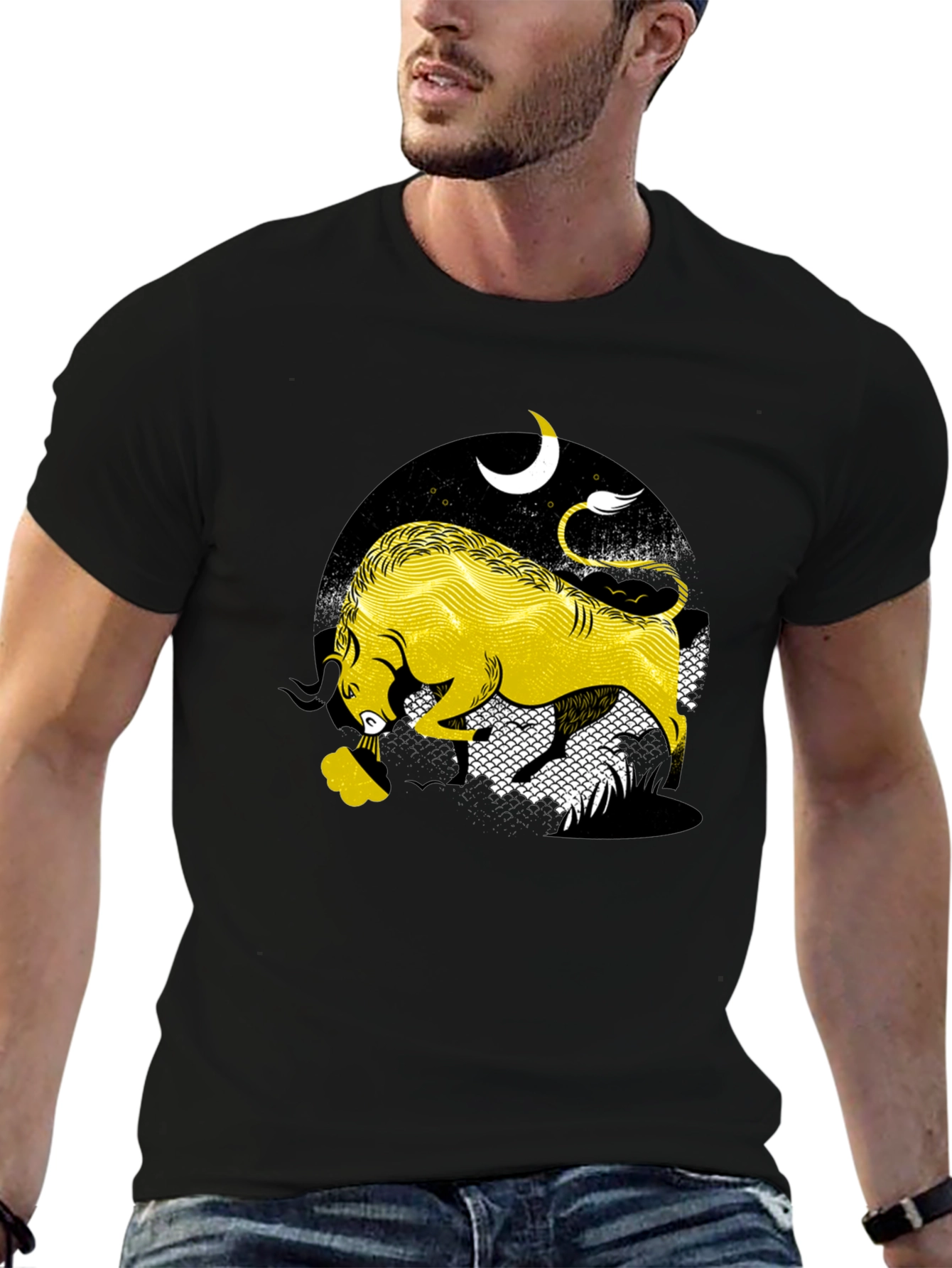 Taurus Zodiac Graphic Tee - Black Cotton Blend