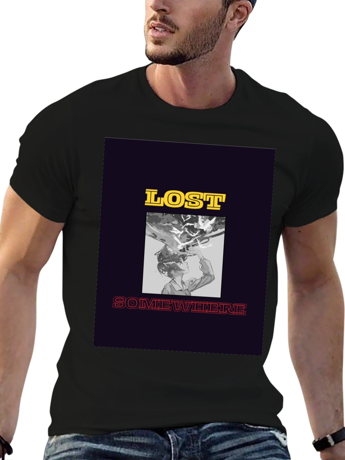 Lost Somewhere Graphic Tee - Stylish Black T-Shirt