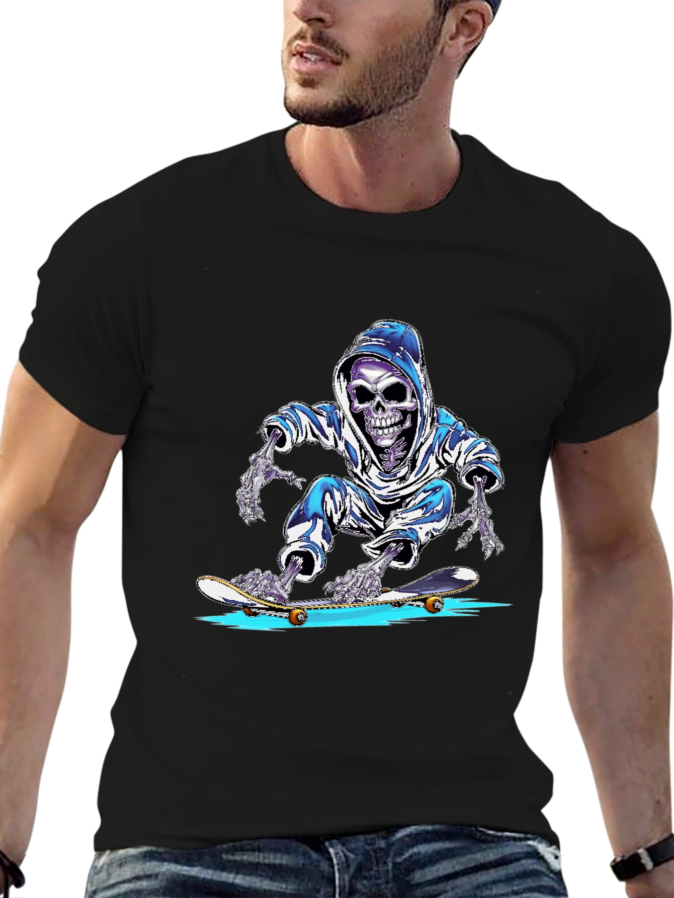 Skateboarding Skeleton Graphic T-Shirt