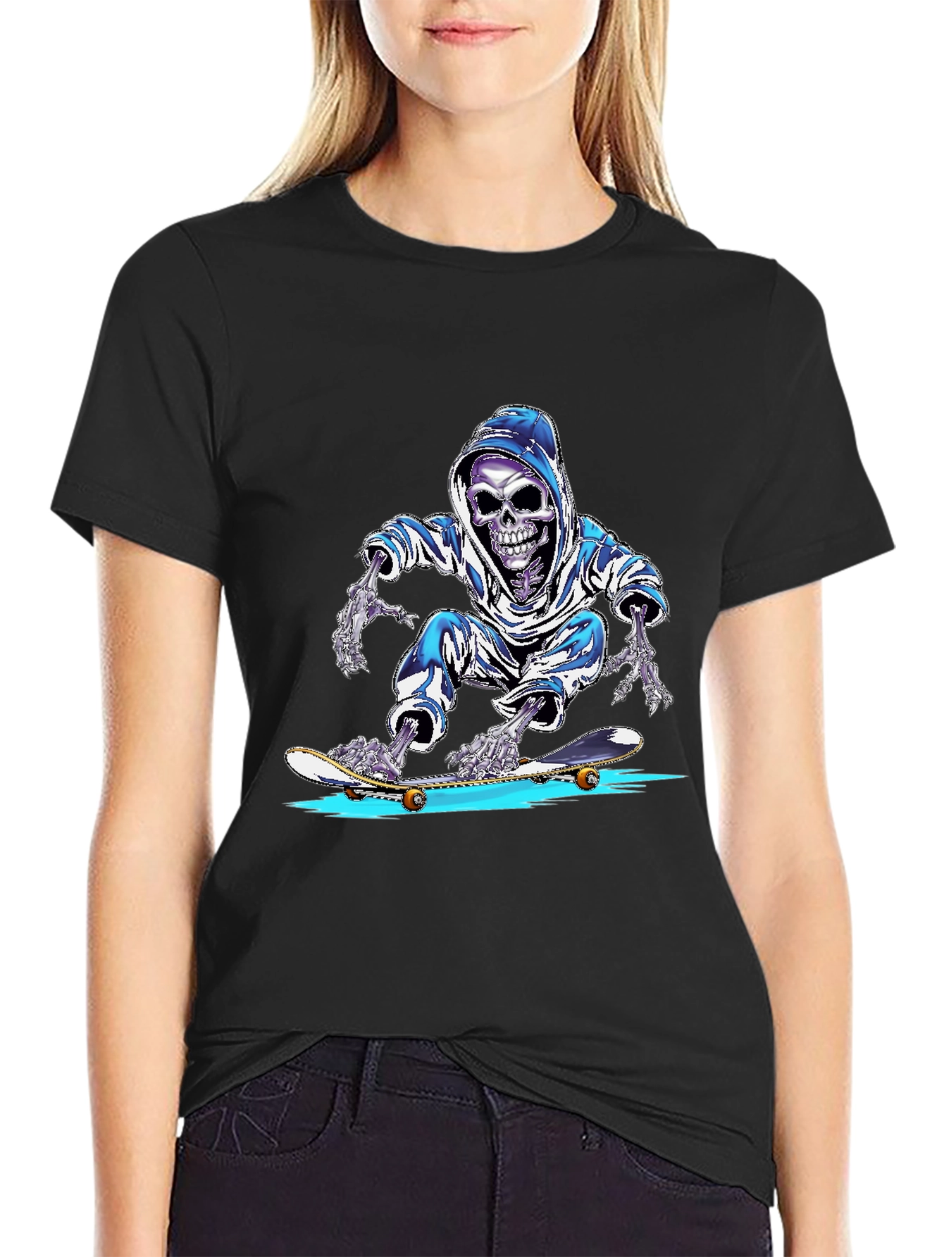 Skateboarding Skeleton Graphic T-Shirt