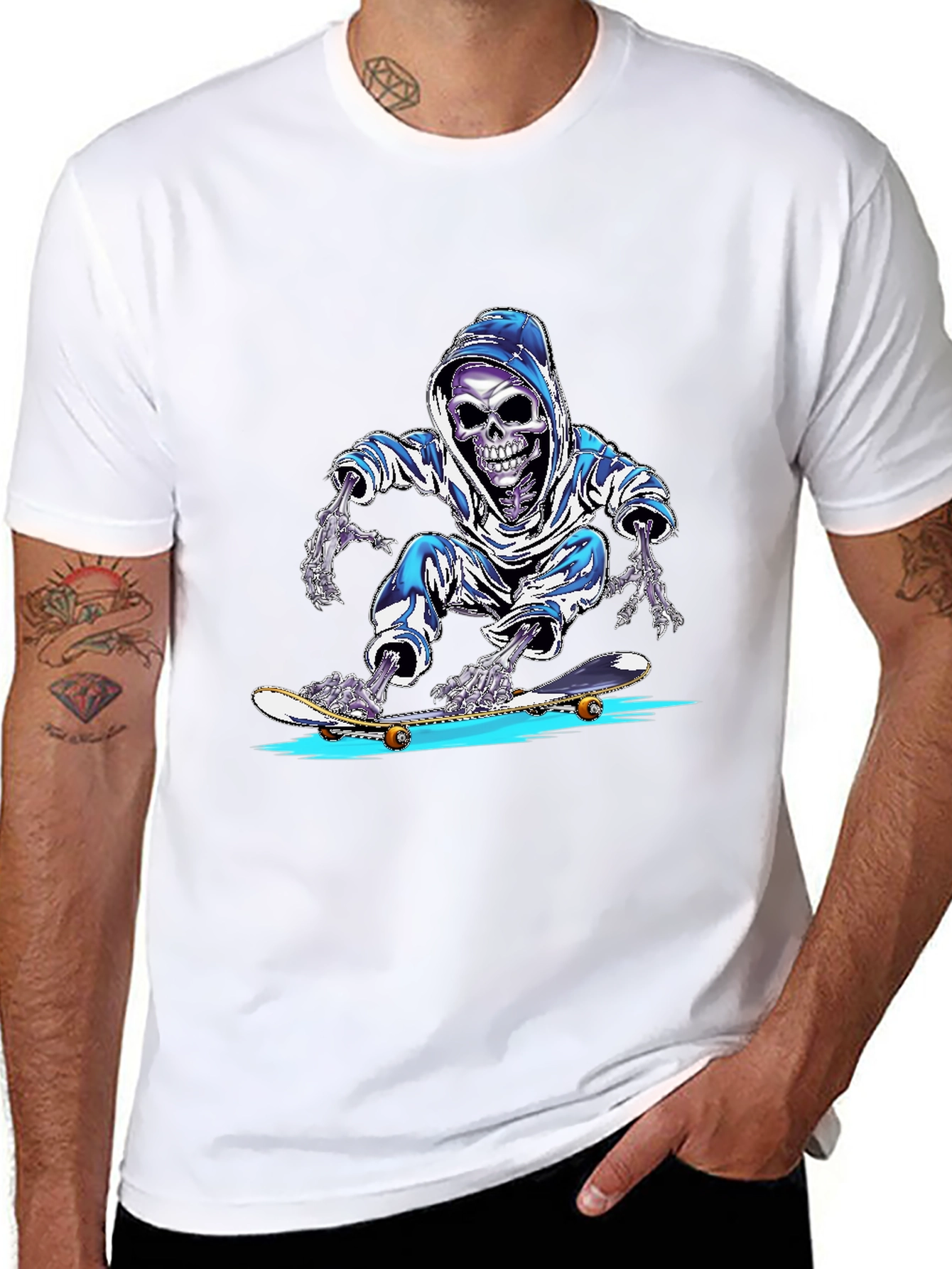 Skateboarding Skeleton Graphic T-Shirt