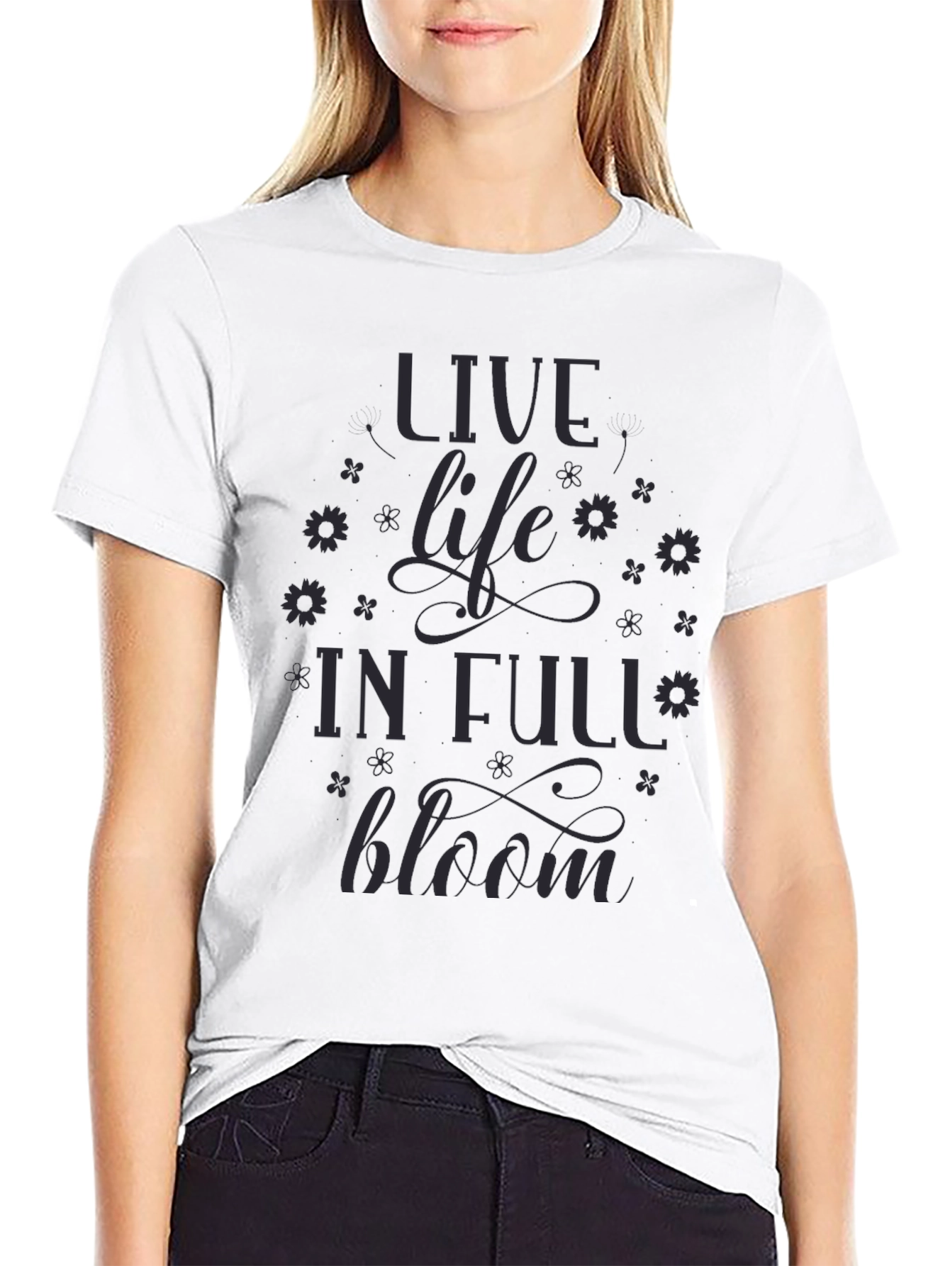 Live Life in Full Bloom Graphic Tee - Black