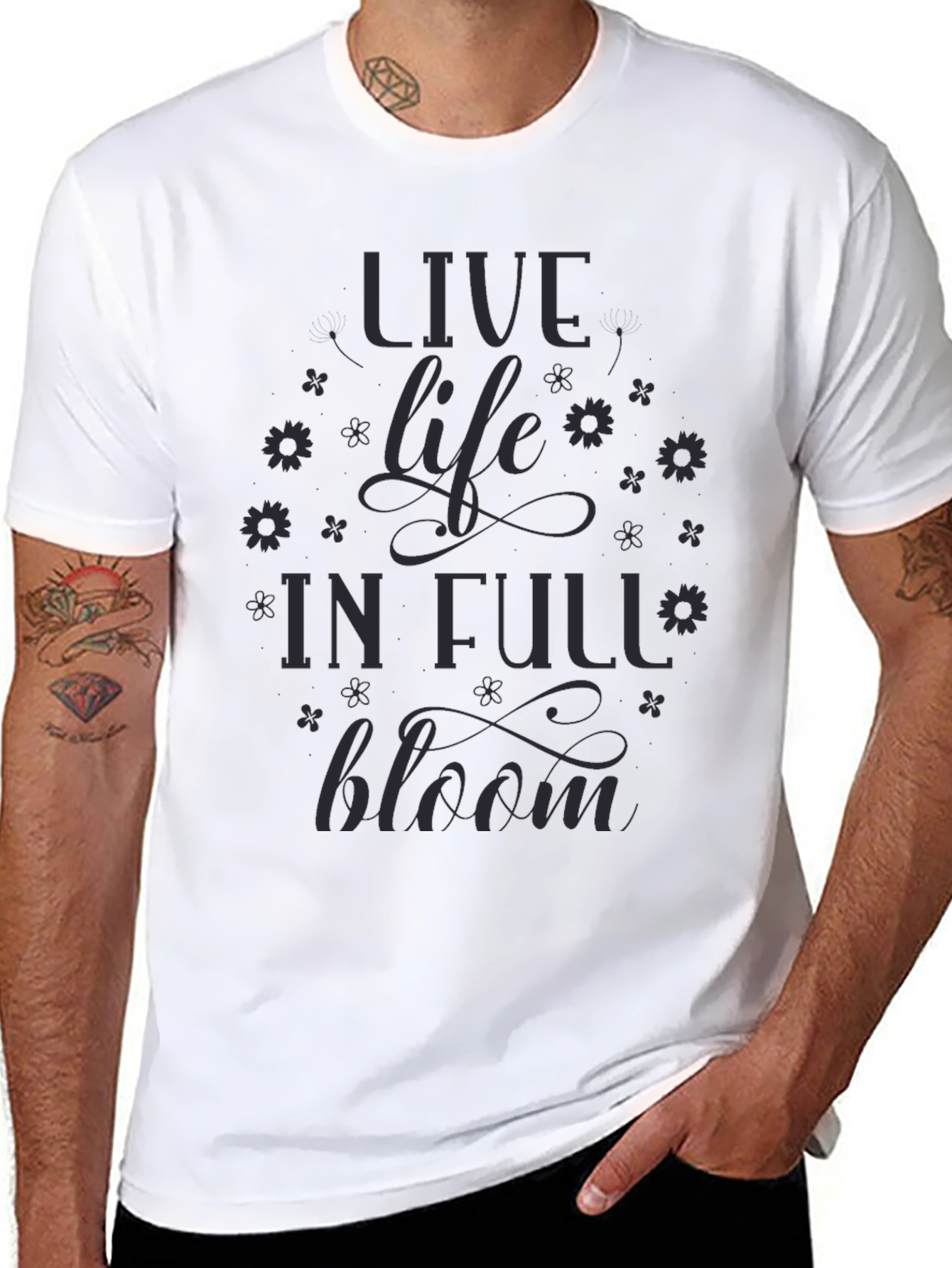 Live Life in Full Bloom Graphic Tee - Black