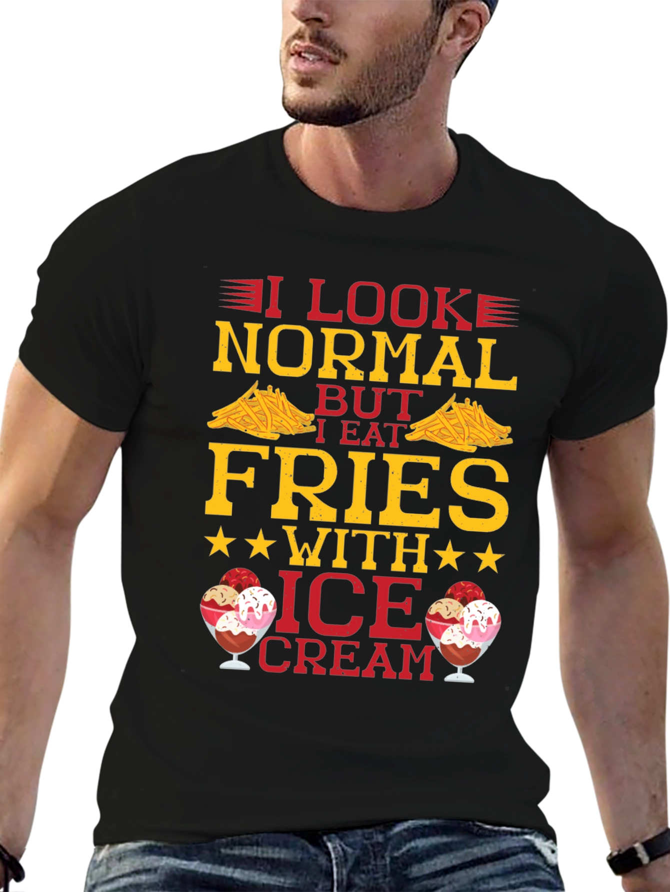 Funny Fries & Ice Cream Graphic T-Shirt
