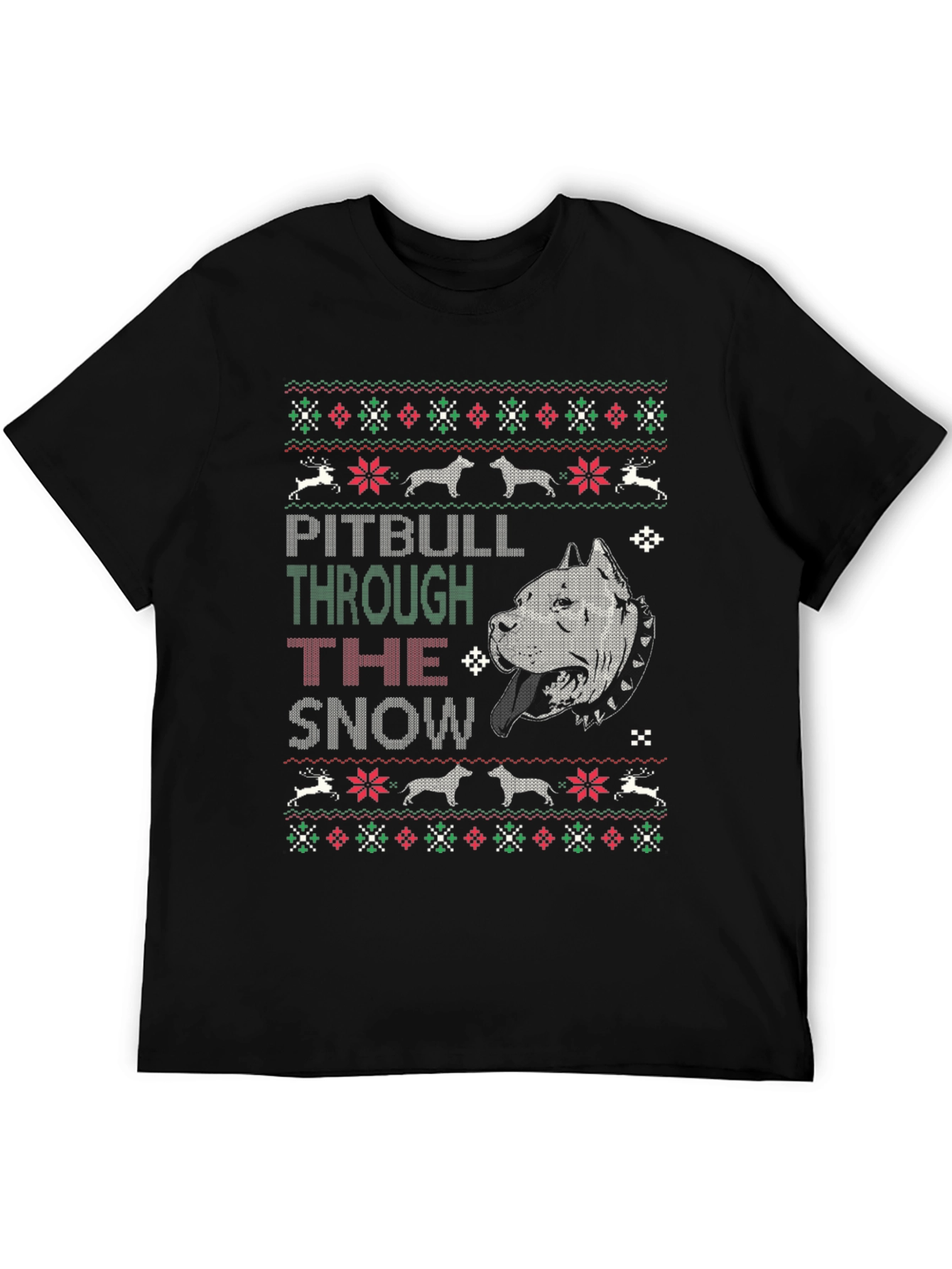 Pitbull Through The Snow Christmas T-Shirt