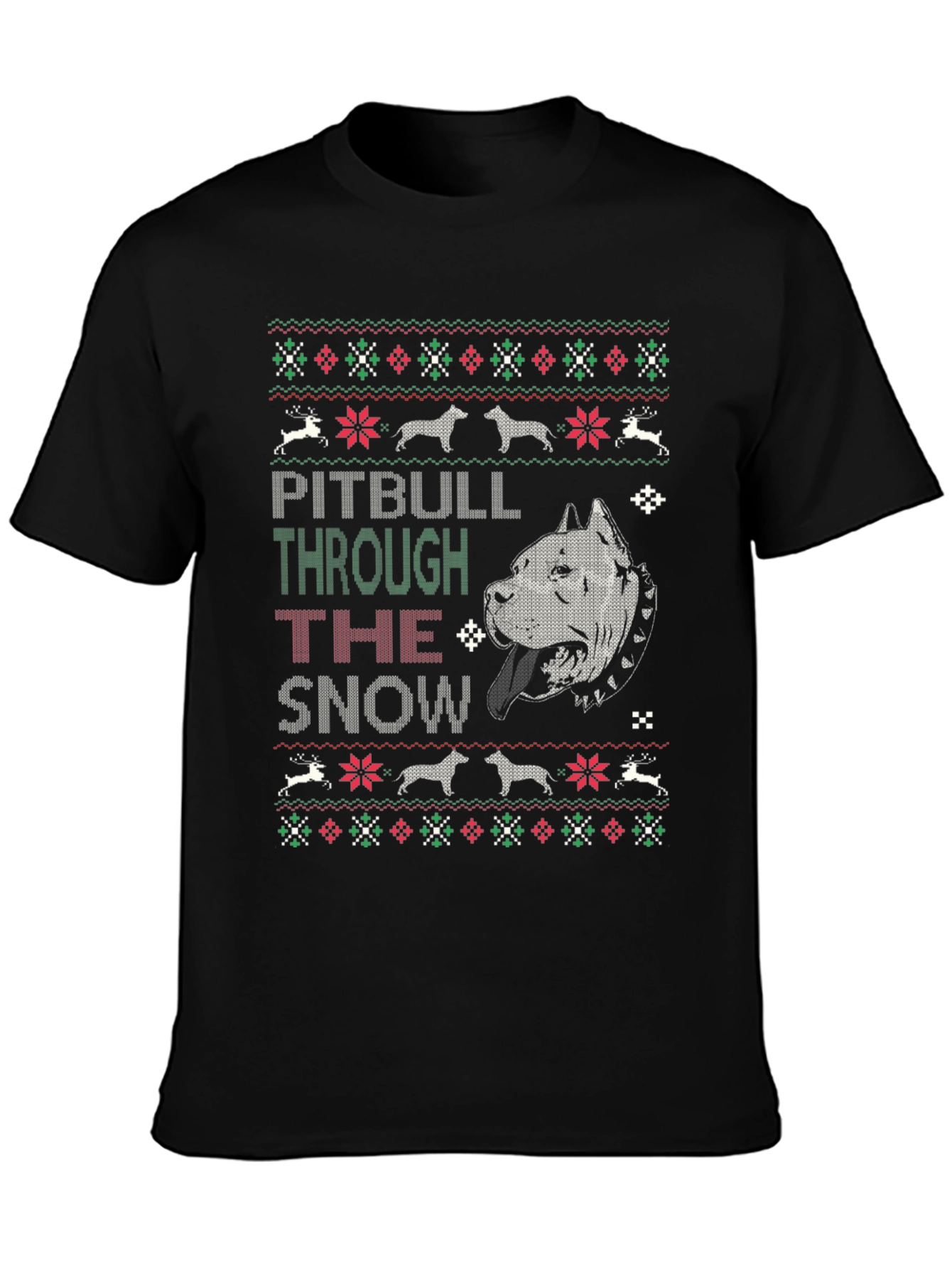 Pitbull Through The Snow Christmas T-Shirt