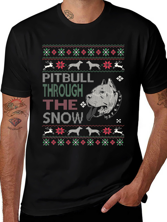 Pitbull Through The Snow Christmas T-Shirt