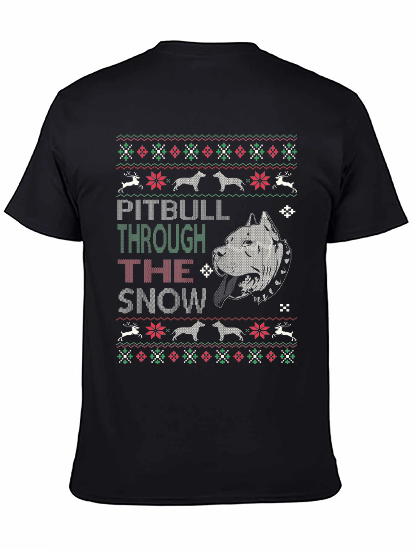 Pitbull Through The Snow Christmas T-Shirt