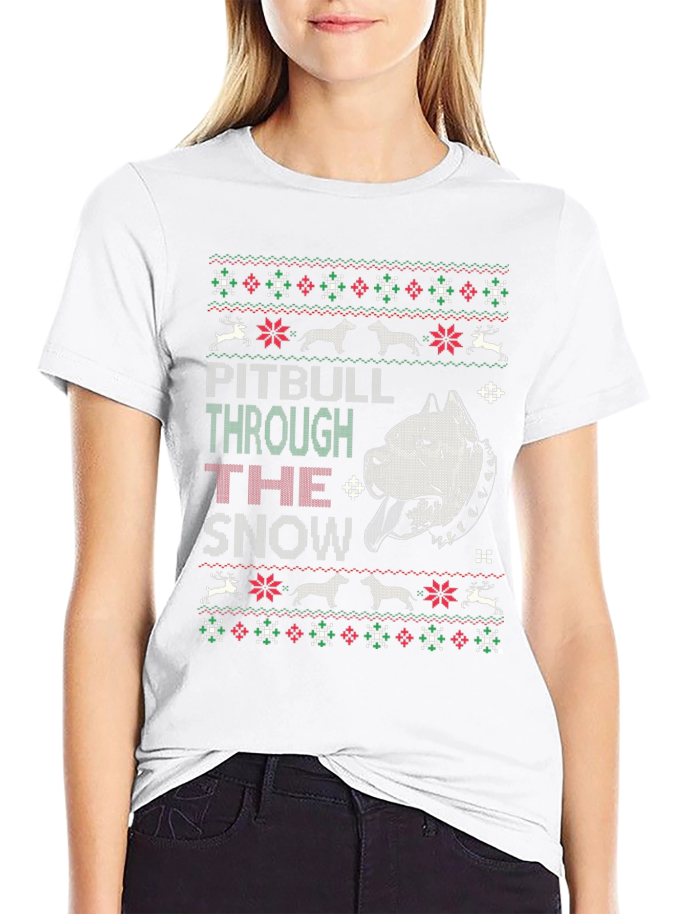 Pitbull Through The Snow Christmas T-Shirt