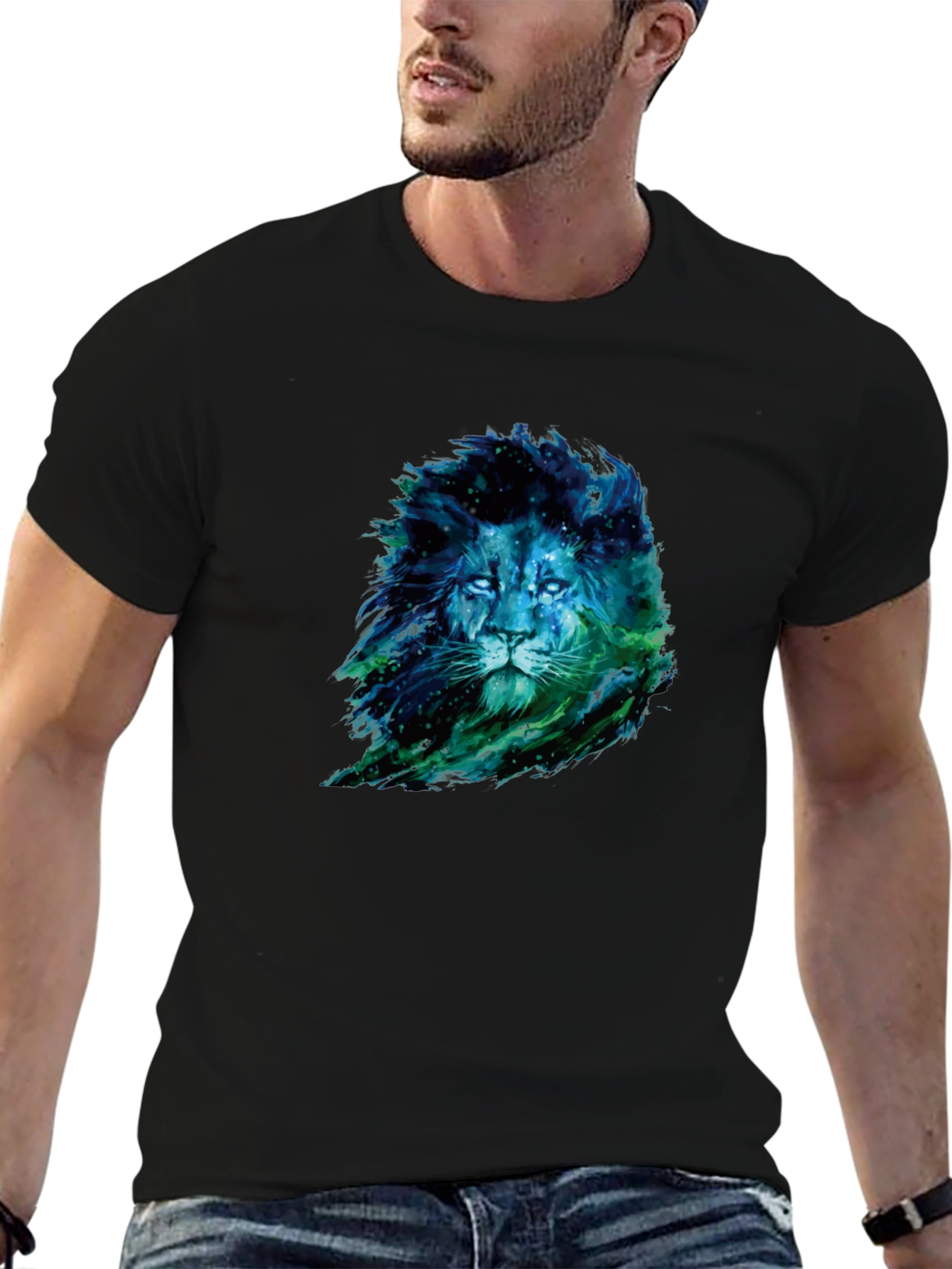 Lion Nebula Graphic Print Black T-Shirt