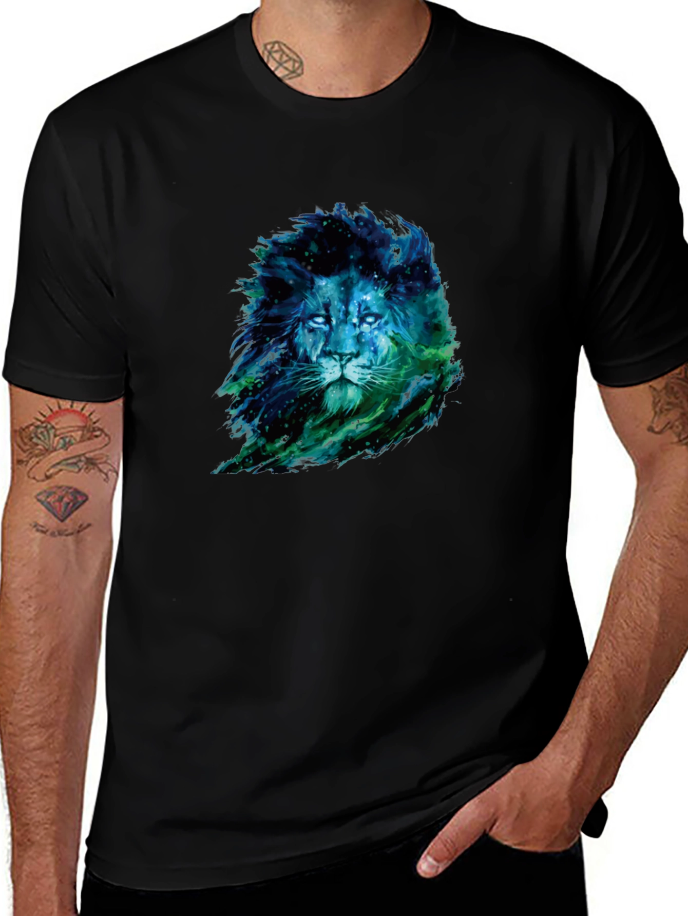 Lion Nebula Graphic Print Black T-Shirt