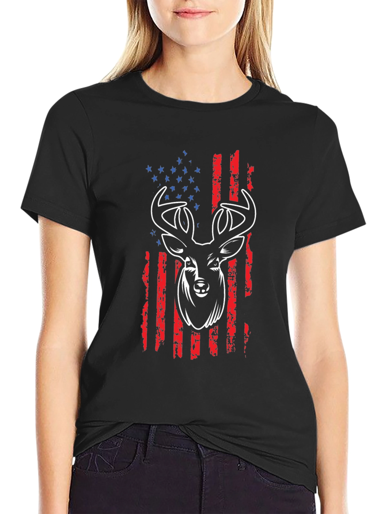 American Flag Deer Graphic T-Shirt