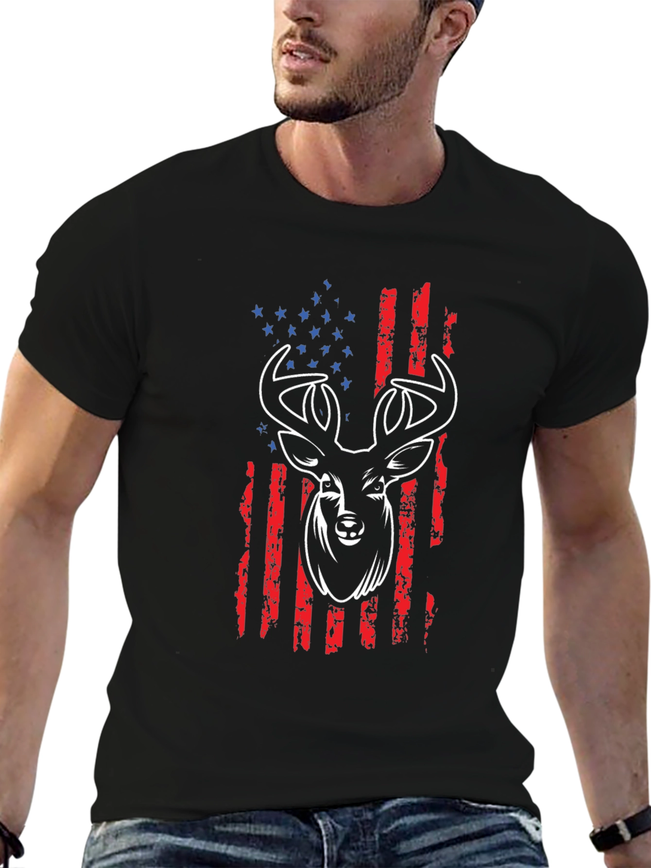 American Flag Deer Graphic T-Shirt