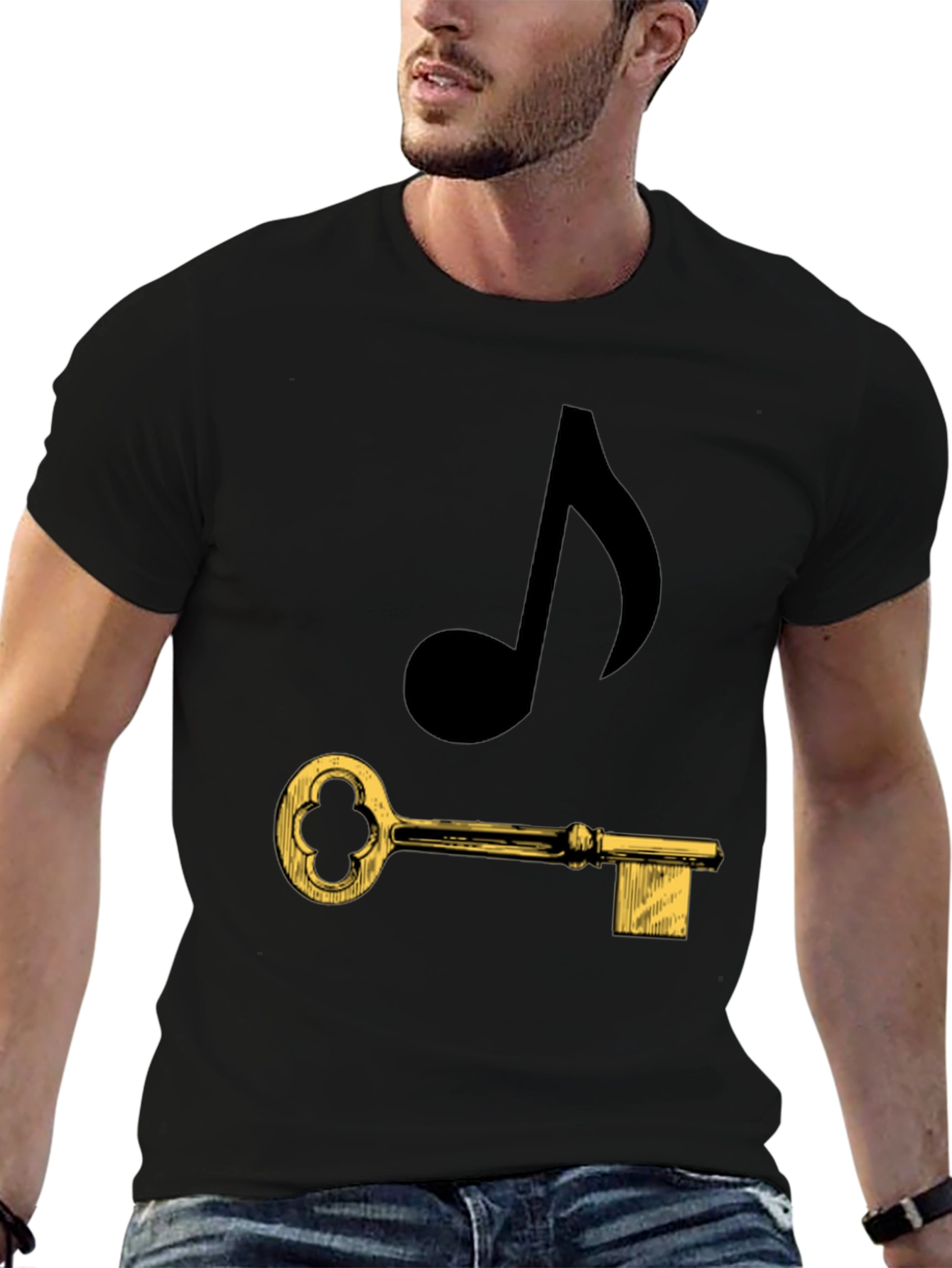 Music Key Graphic Tee - Black Cotton T-Shirt