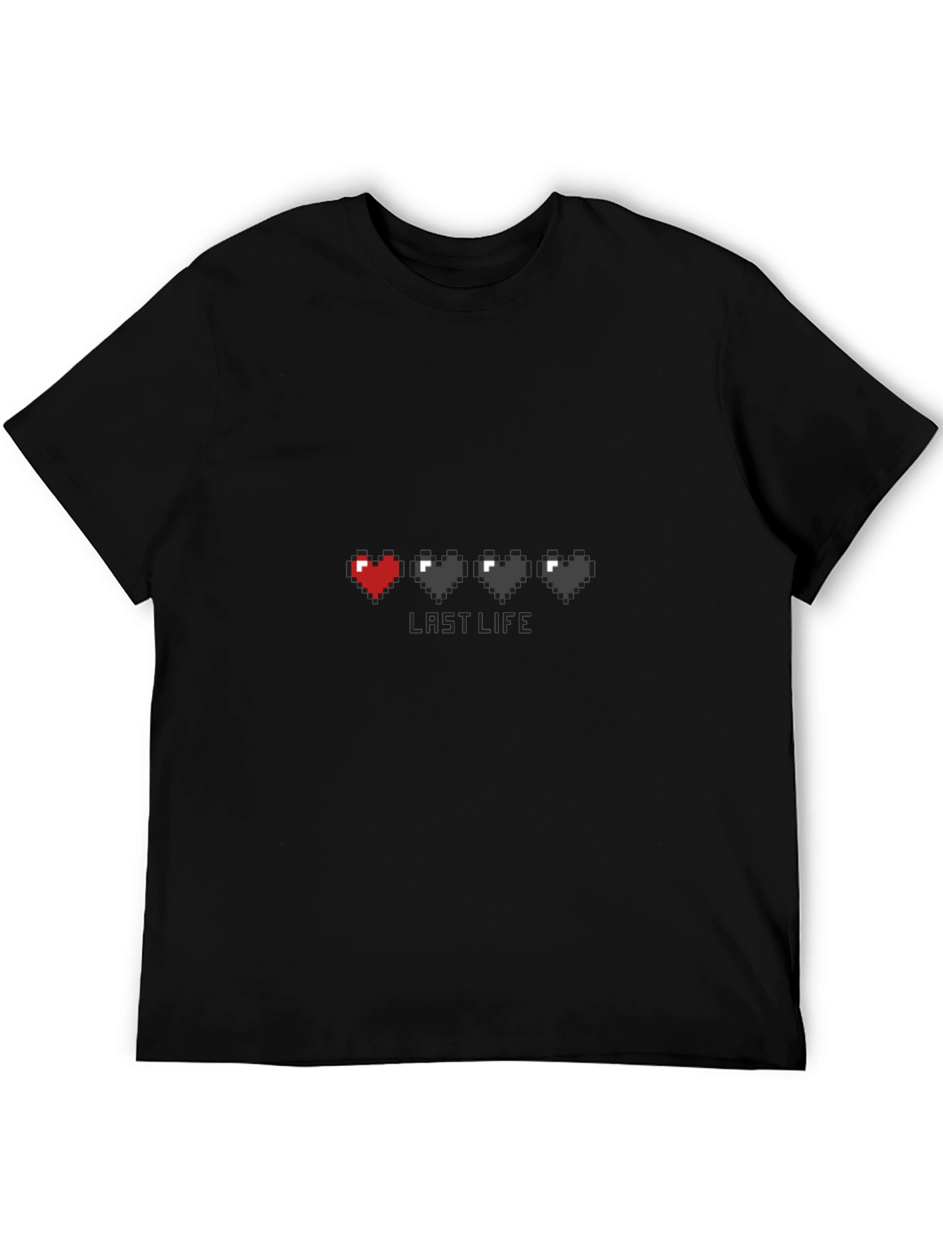 Last Life Gamer Pixel Heart Black T-Shirt