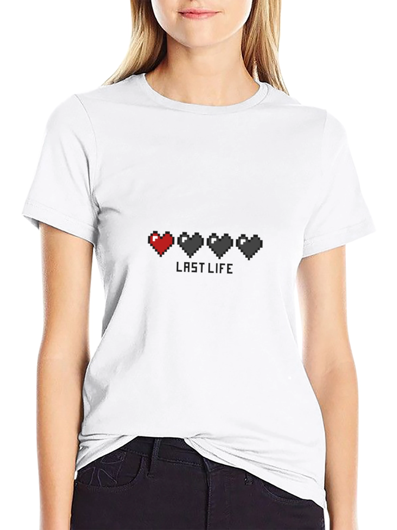 Last Life Gamer Pixel Heart Black T-Shirt