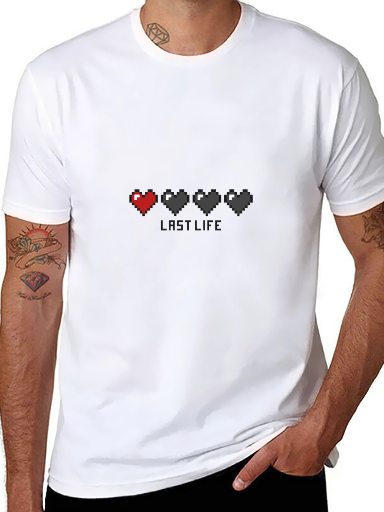 Last Life Gamer Pixel Heart Black T-Shirt