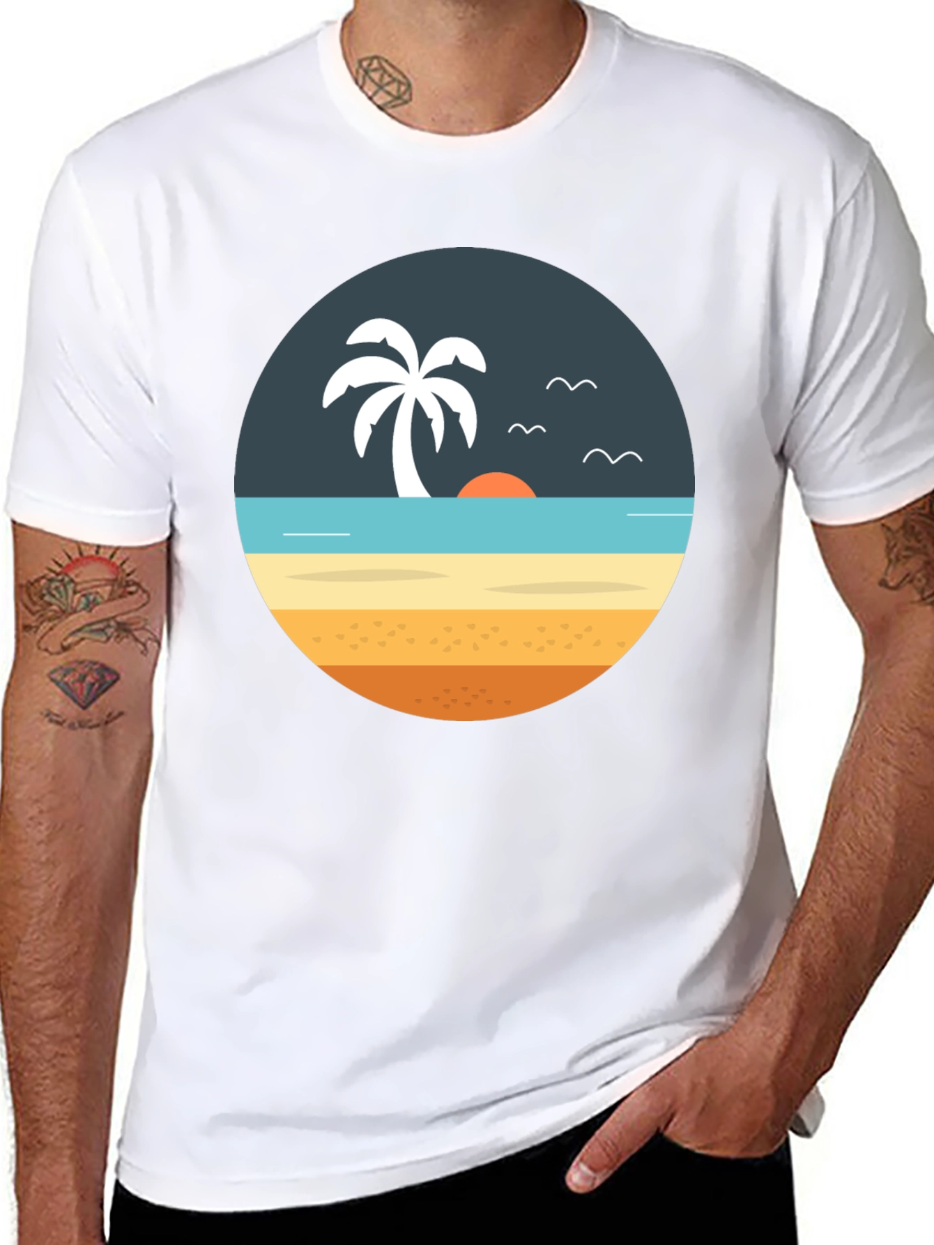 Beach Scene Graphic Tee - Tropical Island Vibe