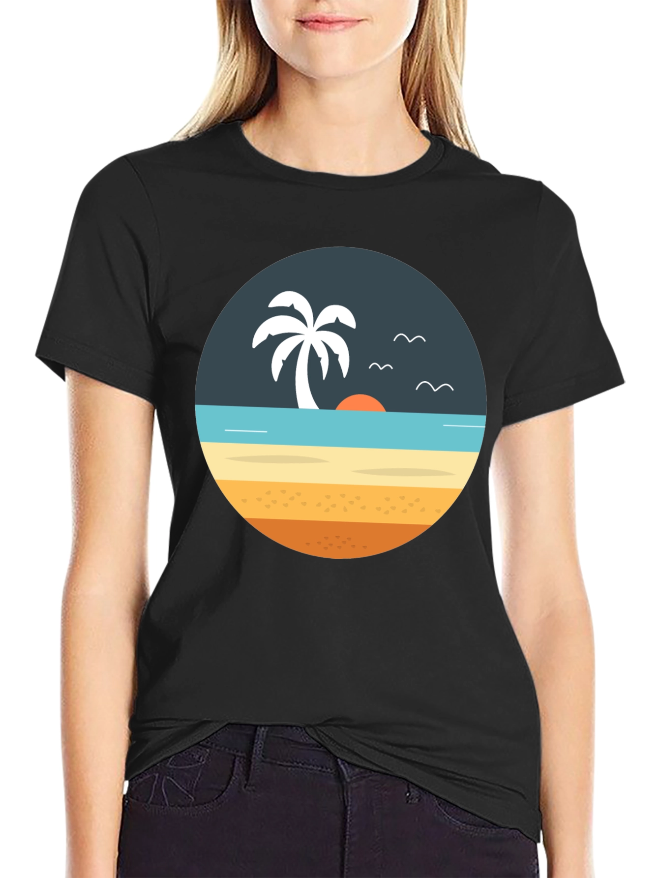 Beach Scene Graphic Tee - Tropical Island Vibe