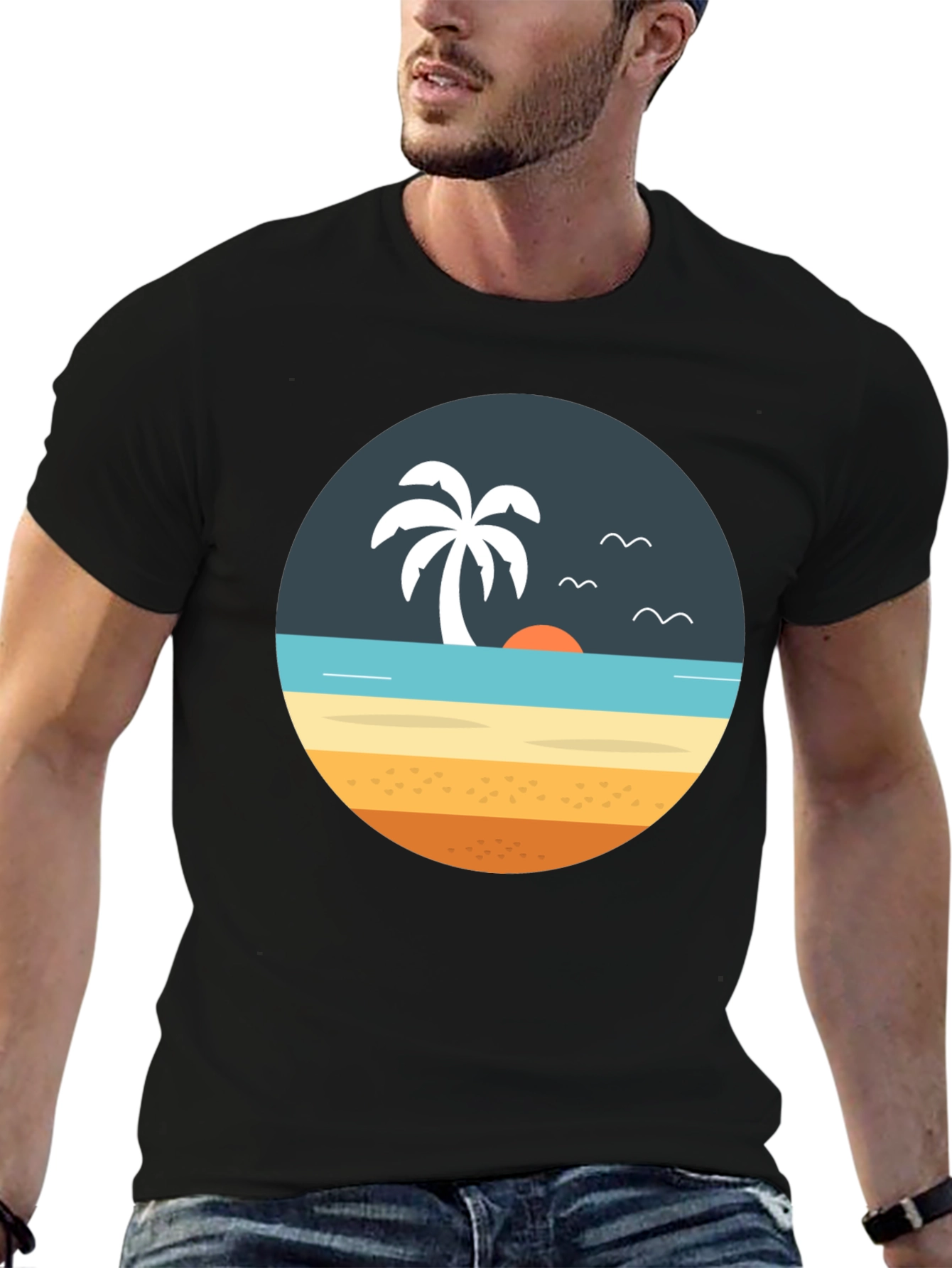 Beach Scene Graphic Tee - Tropical Island Vibe