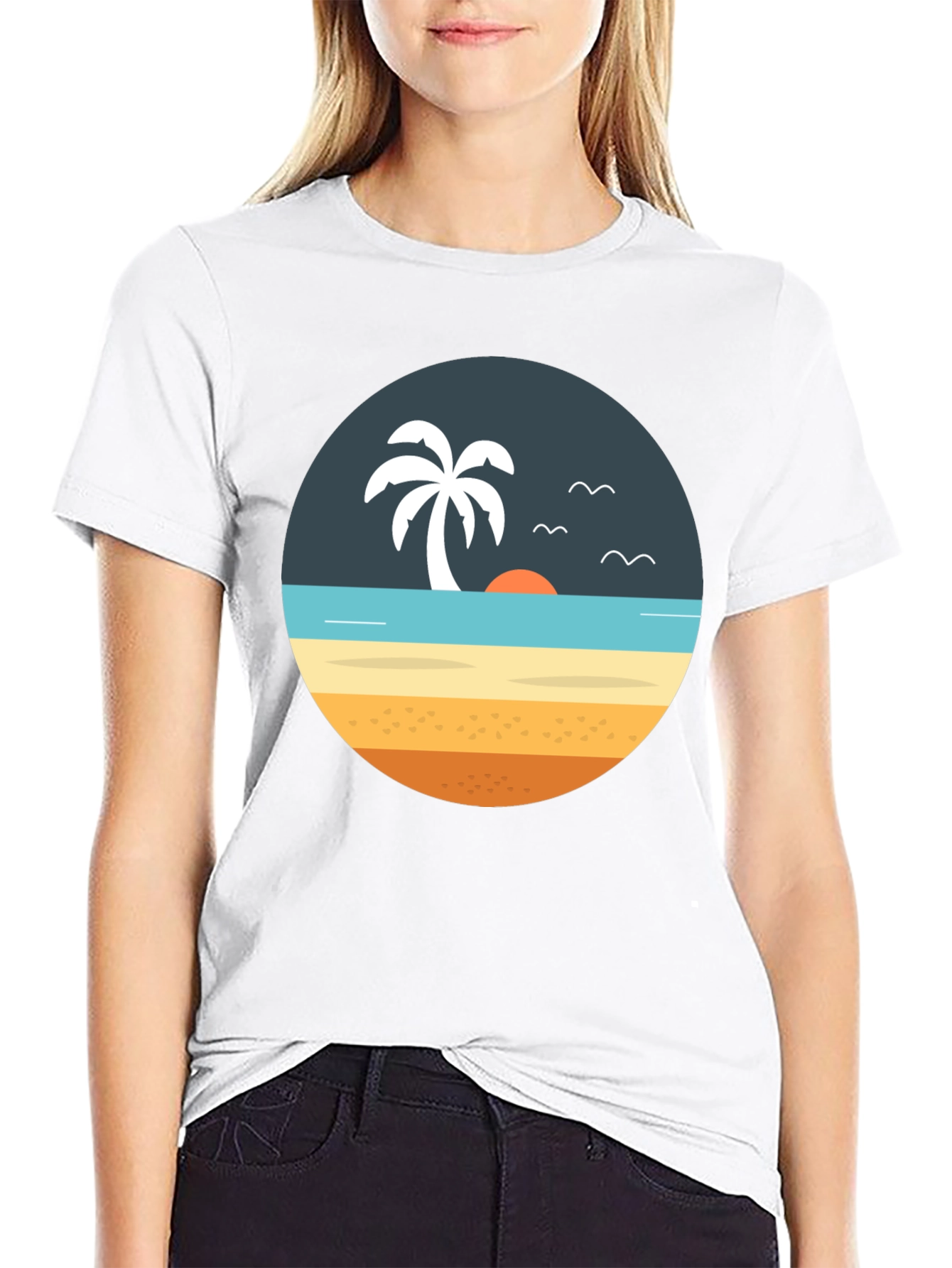Beach Scene Graphic Tee - Tropical Island Vibe