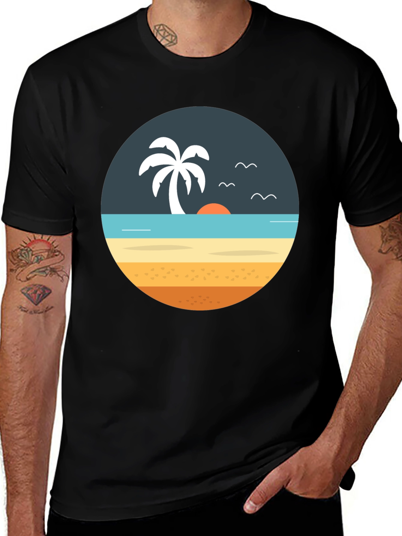 Beach Scene Graphic Tee - Tropical Island Vibe