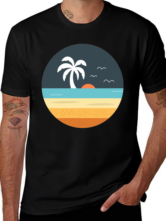 Beach Scene Graphic Tee - Tropical Island Vibe